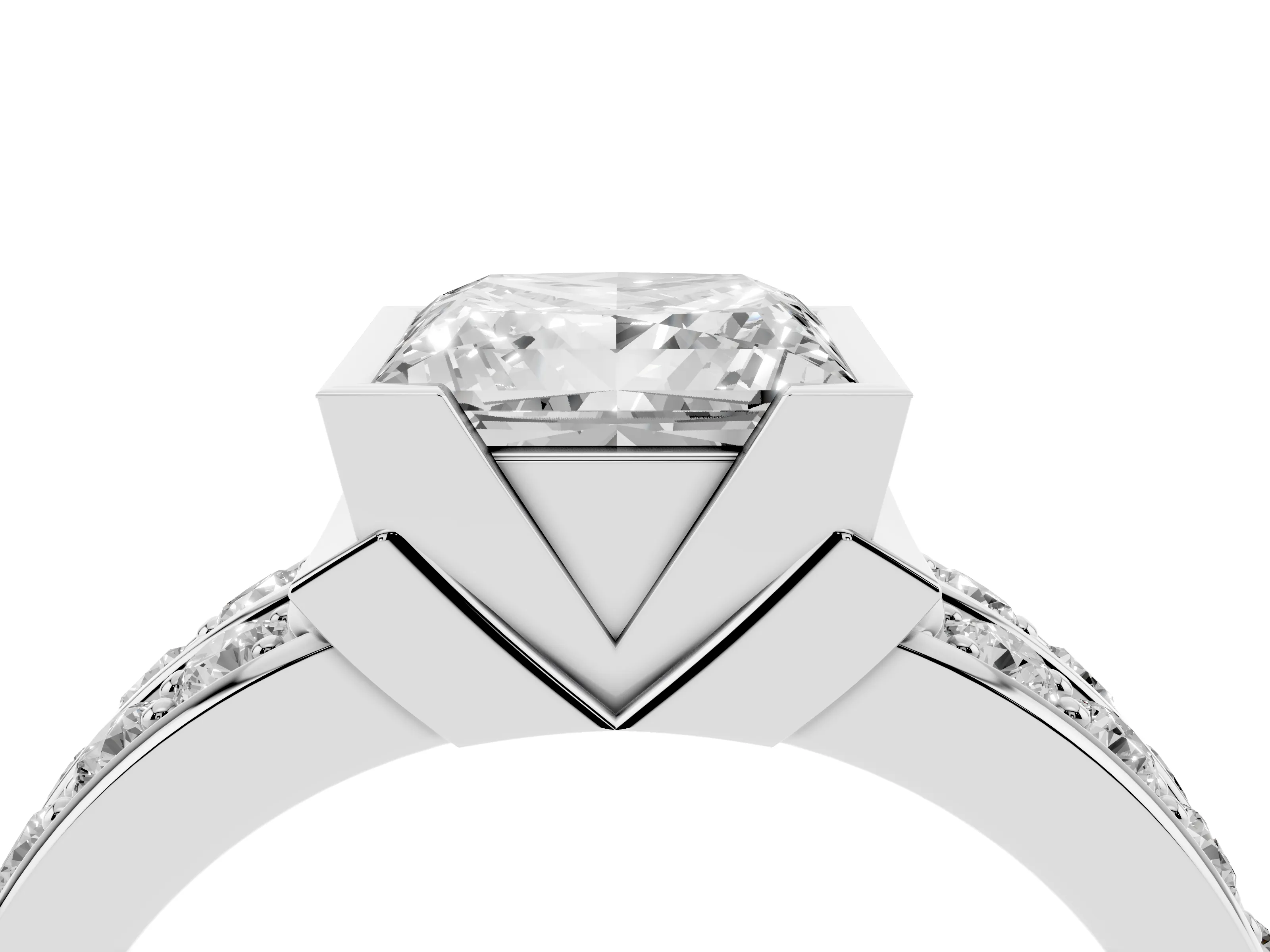 Princess Cut Diamond Wide Channel Set Band Ring Set in White gold with Bezel Setting
