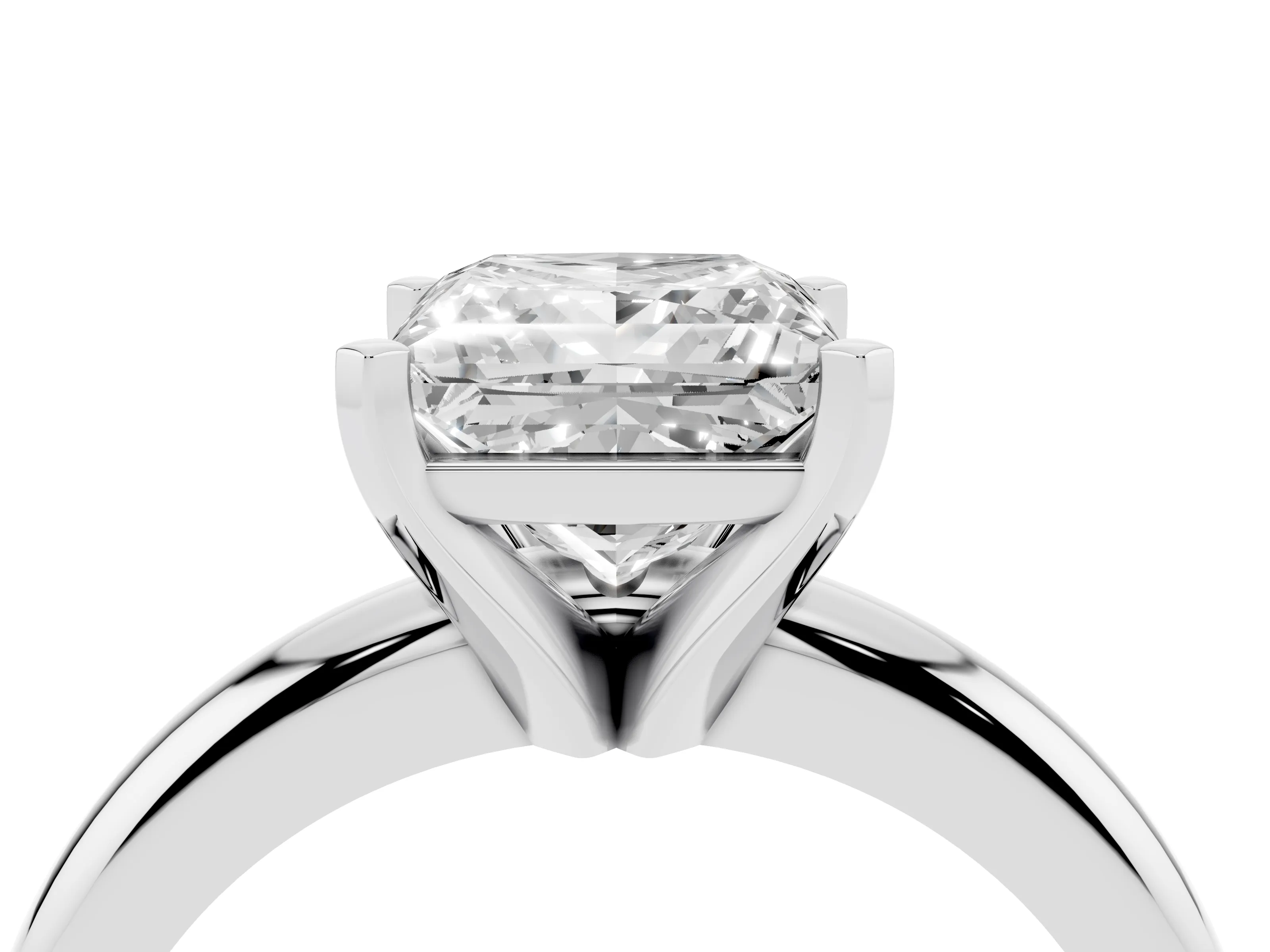 Princess Cut Diamond Solitaire Engagement Ring Set in Platinum with Round Band and Prong Setting