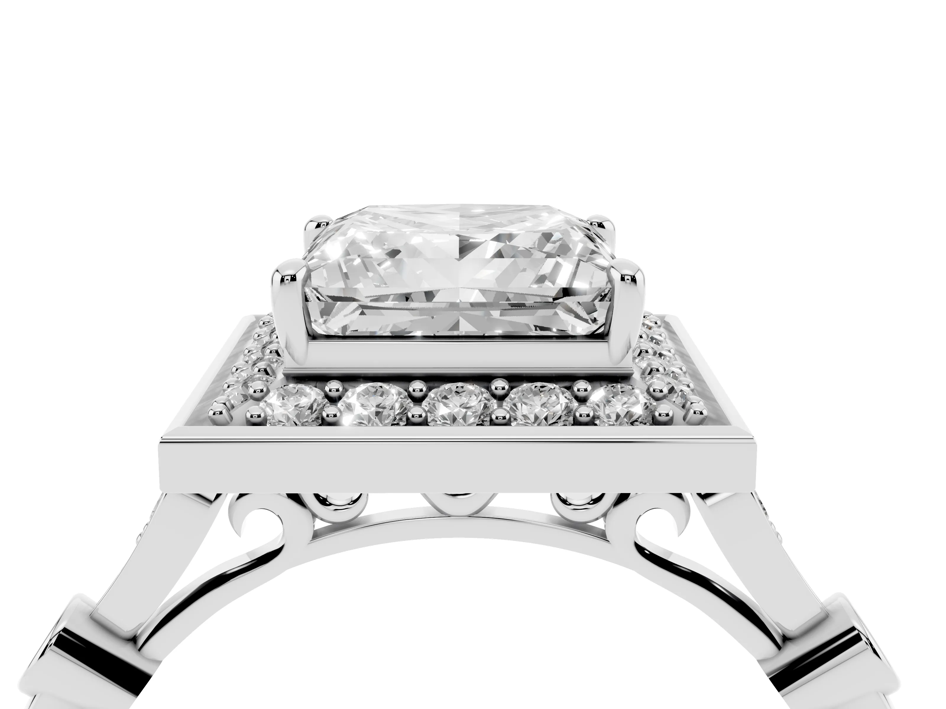 Princess Cut Diamond Halo Engagement Ring Set in Platinum with Twisted Band and Prong Setting