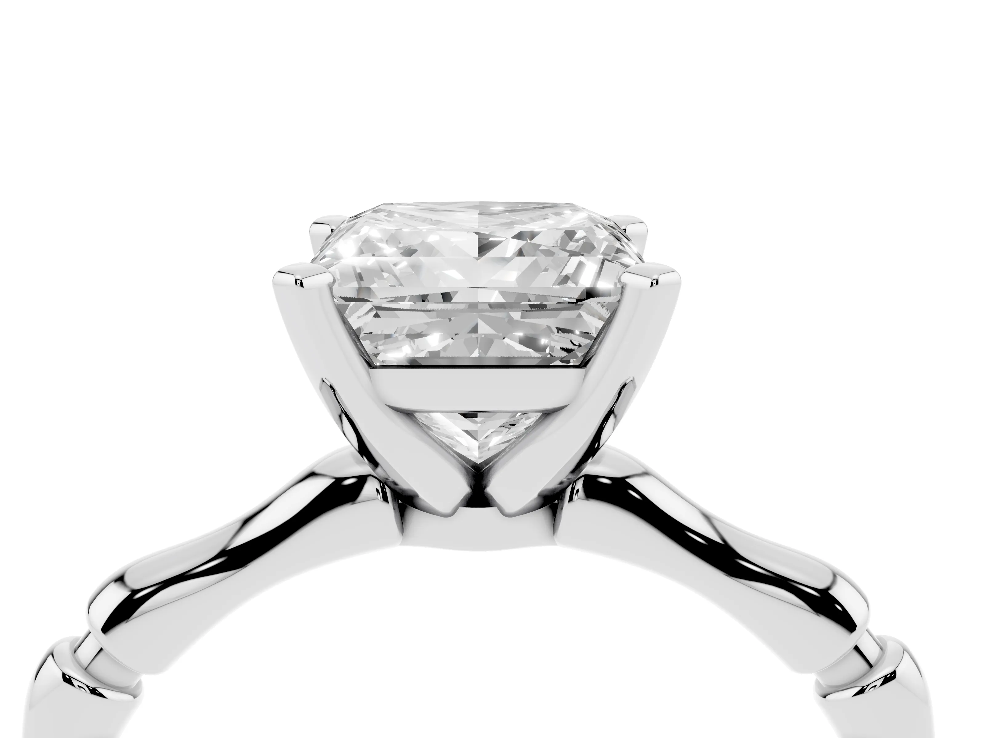 Princess Cut Diamond Solitaire Ring Set in Platinum with Bamboo Band and Prong Setting