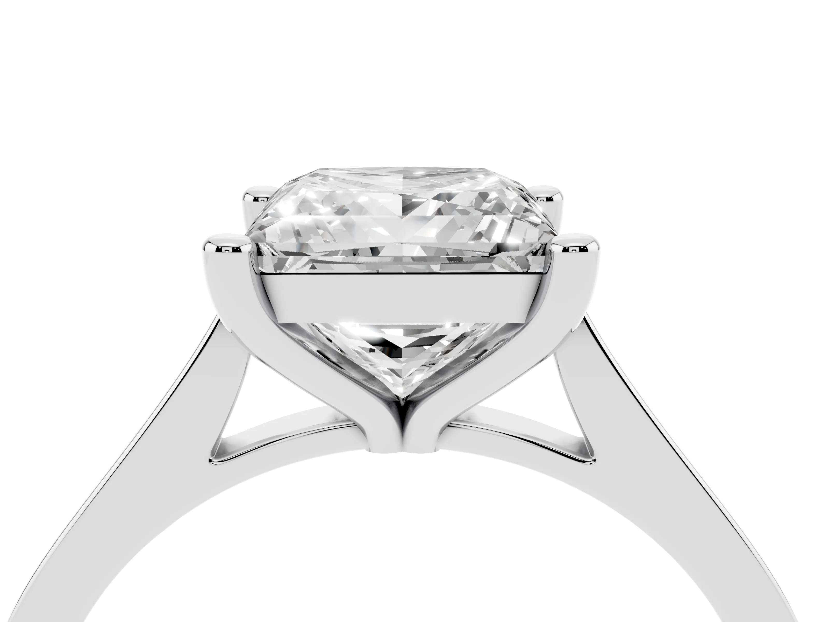 Princess Cut Diamond Solitaire Ring Set in Platinum with Prong Setting and Tapered Band