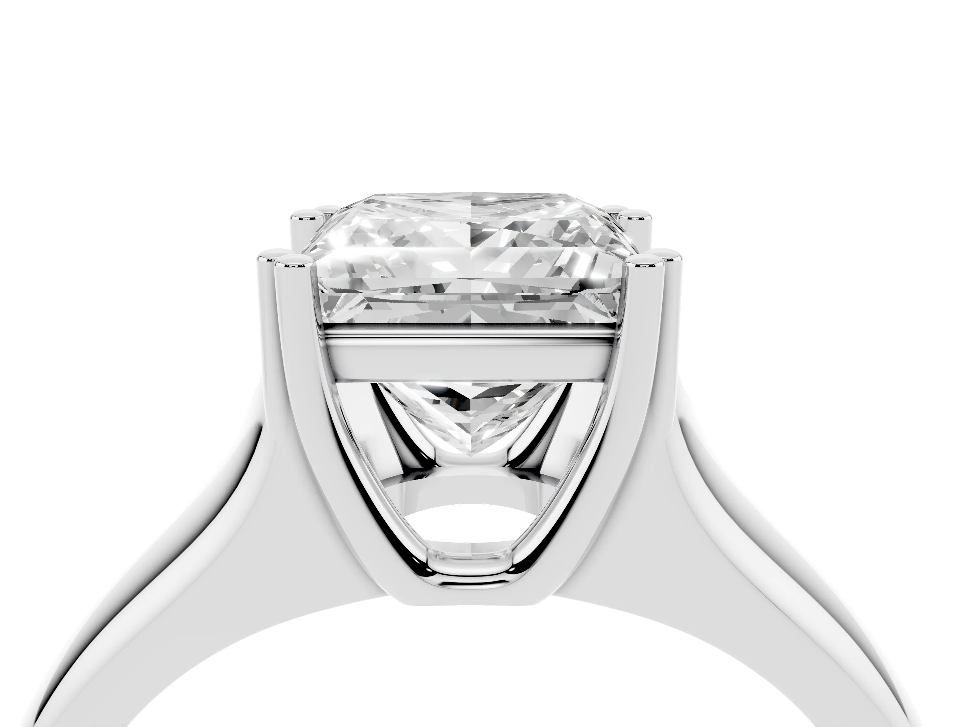 Princess Cut Diamond Solitaire Ring Set in Platinum with Wide Band and Prong Setting