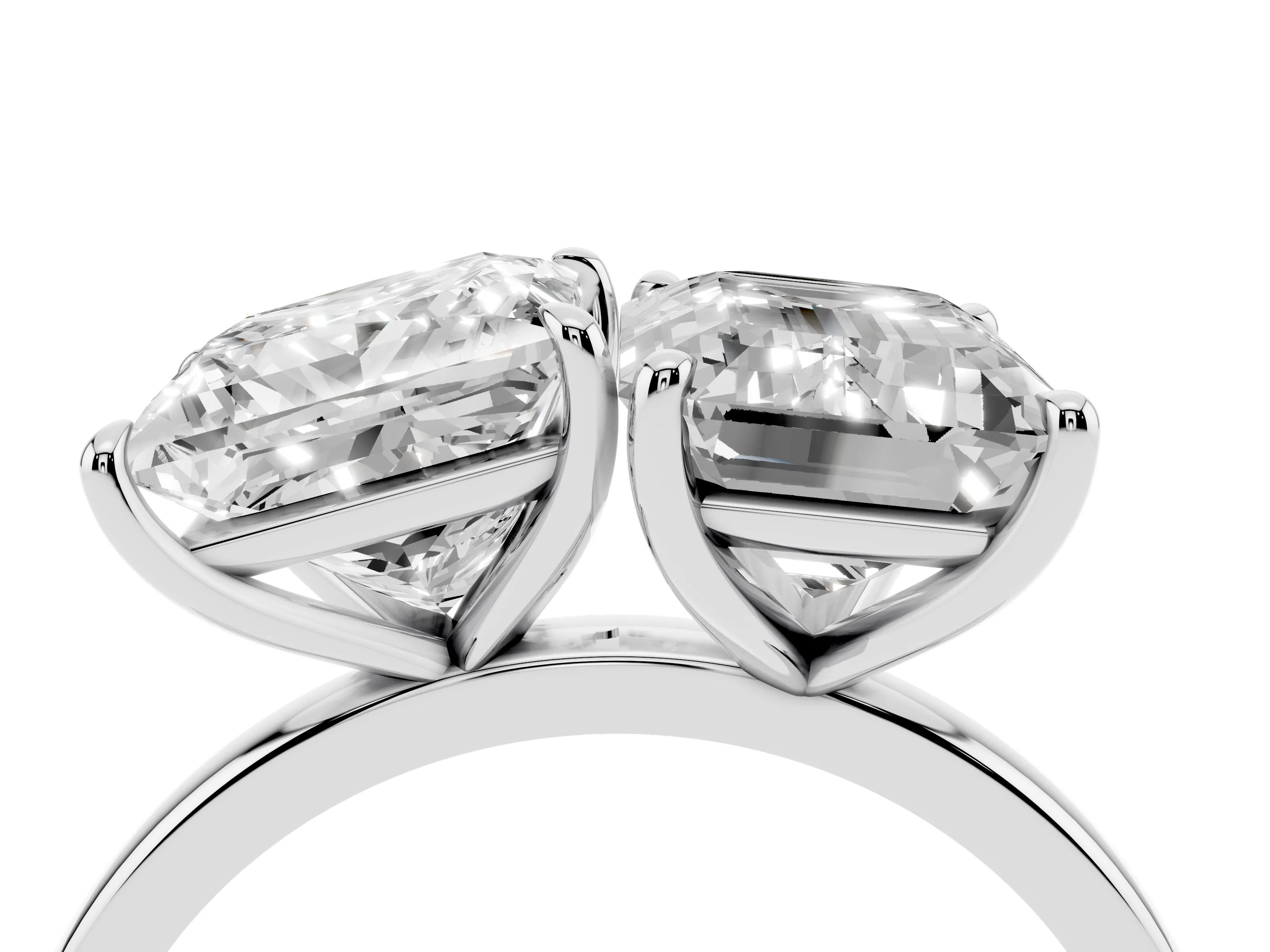 Princess Cut and Emerald Cut Toi Moi Ring Set in Silver with Prong Setting