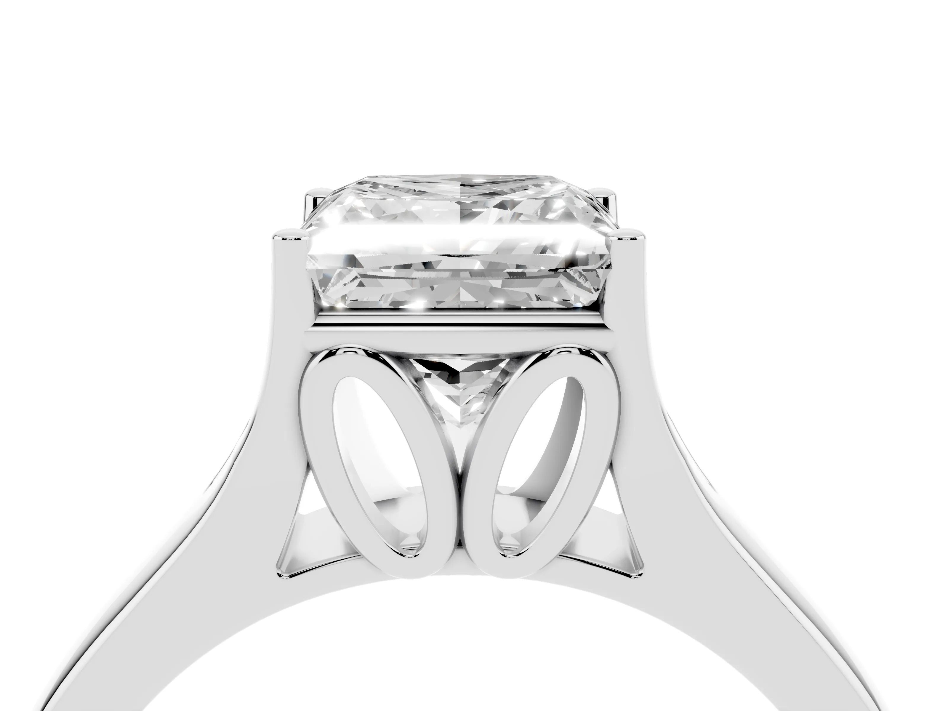 Princess Cut Diamond Solitaire Ring Set in Platinum with Arched Cathedral Band and Prong Setting