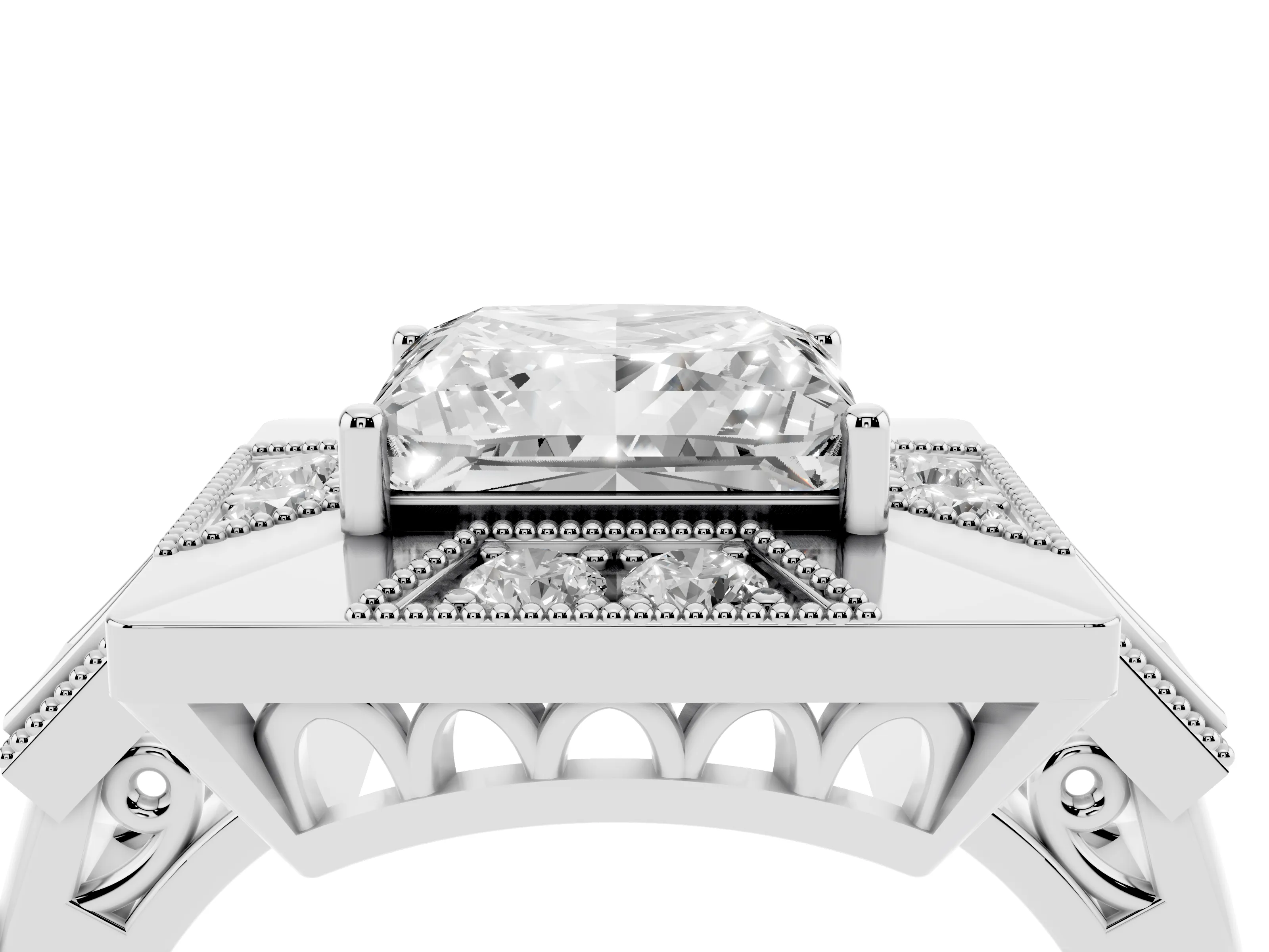 Princess Cut Diamond Milgrain Halo Ring Set in Silver with Split Shank