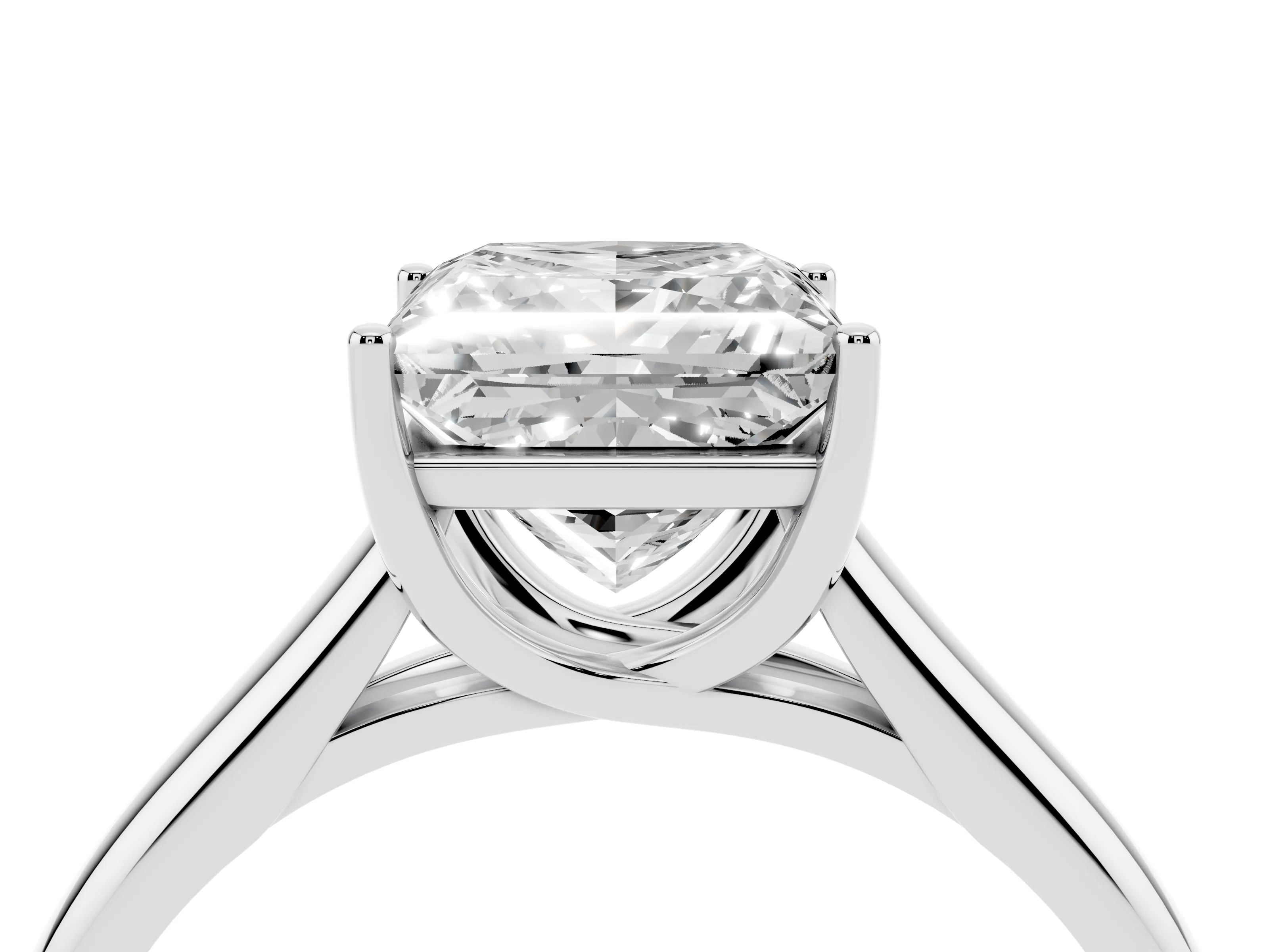 Princess Cut Diamond Solitaire Engagement Ring Set in Platinum with Subtly Tapered Band and Prong Setting