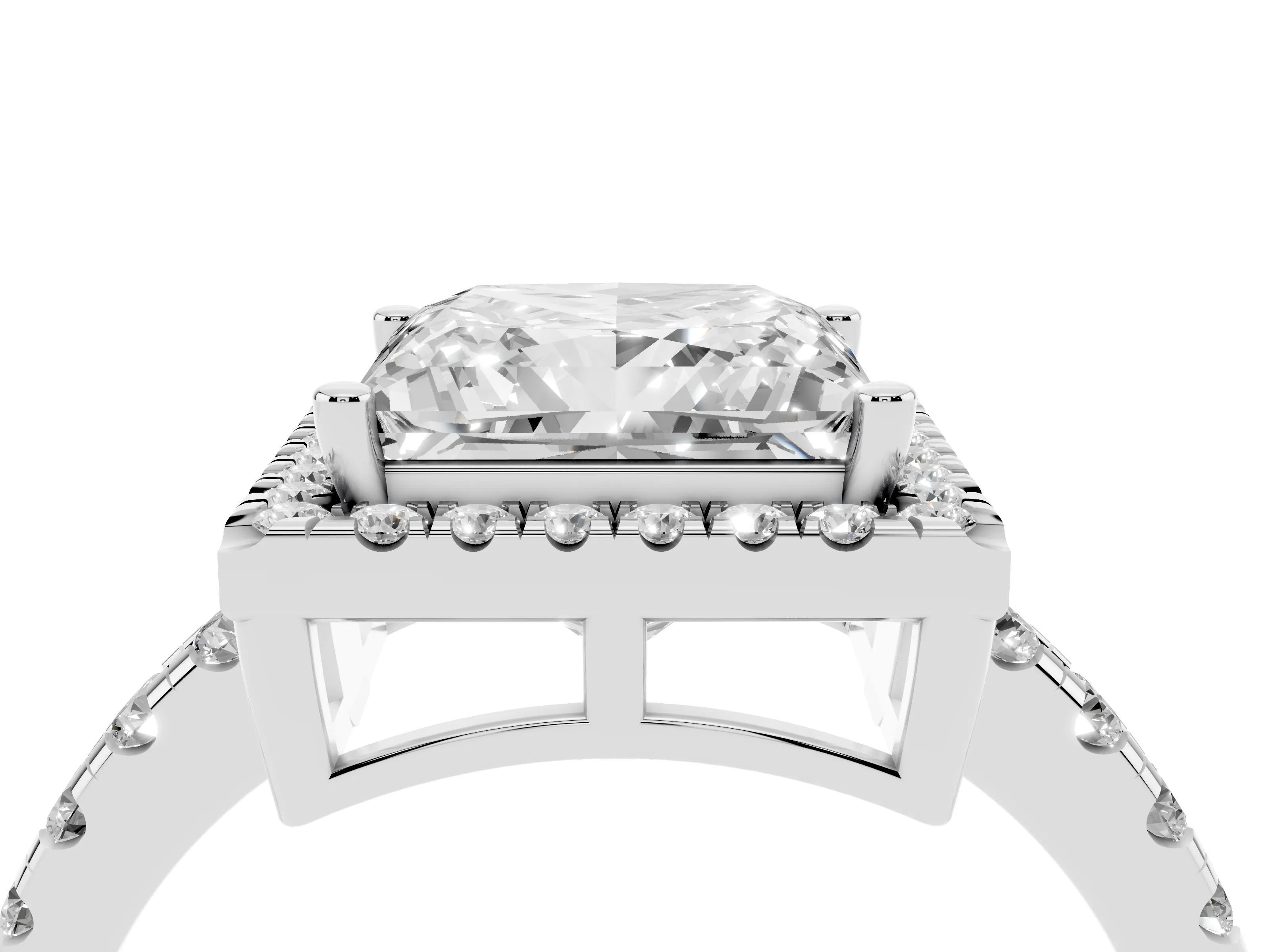 Princess Cut Diamond Halo Ring Set in Silver with Delicate Pavé Band and Prong Setting