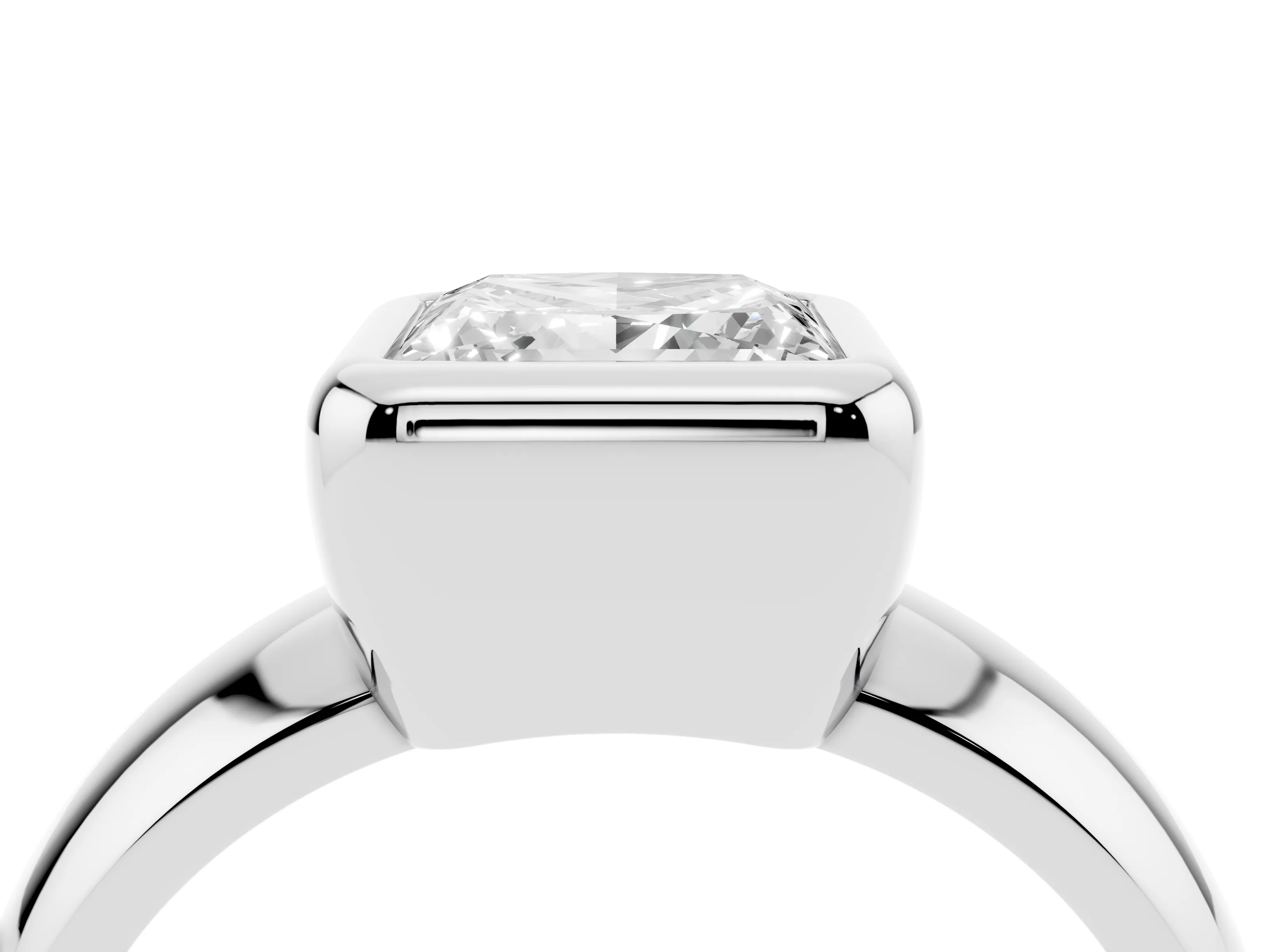 Bezel Set Princess Cut Diamond Solitaire Ring Set in White gold with Wide Band