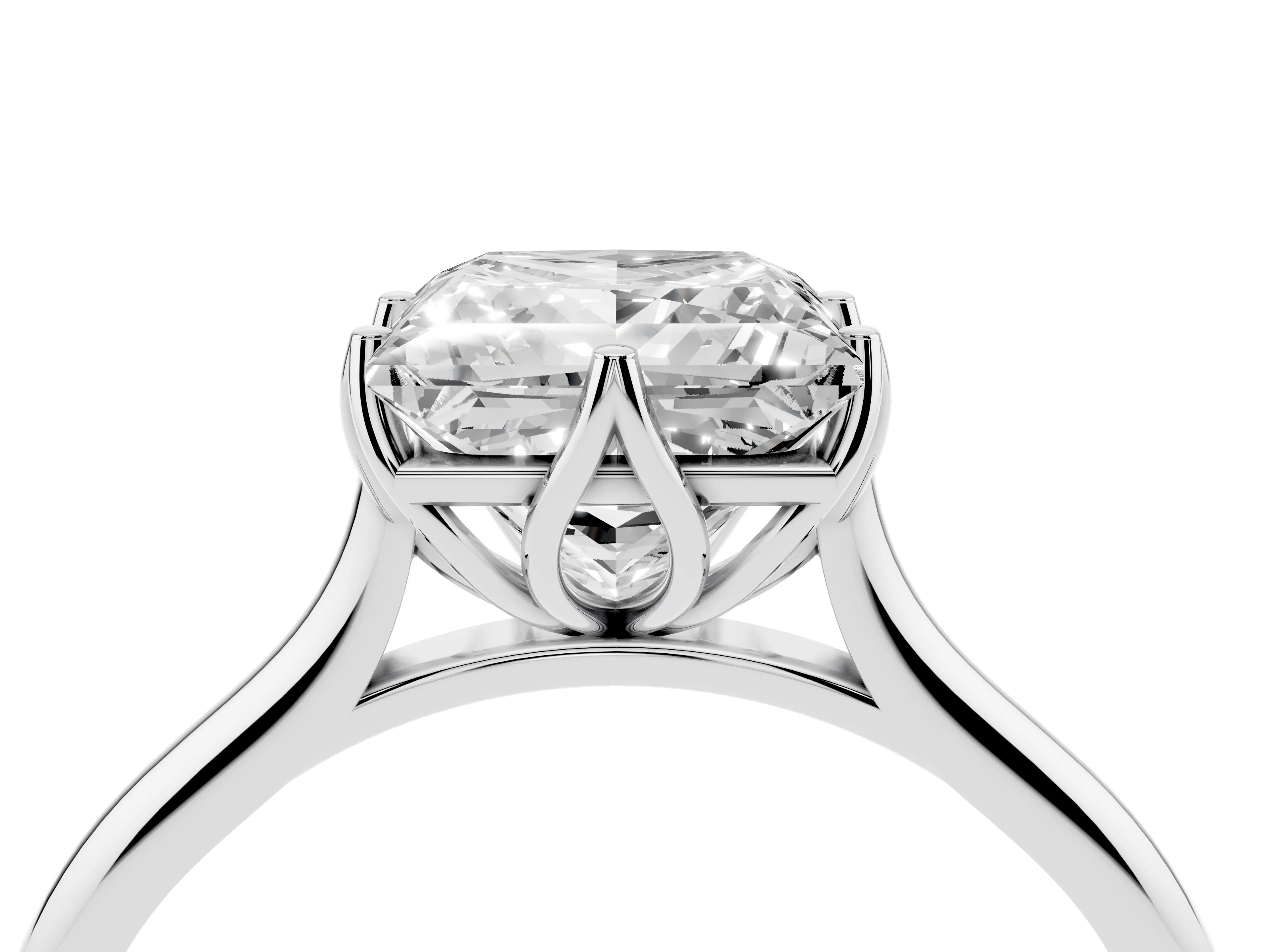 Princess Cut Diamond Solitaire Cathedral Ring Set in Silver with Prong Setting