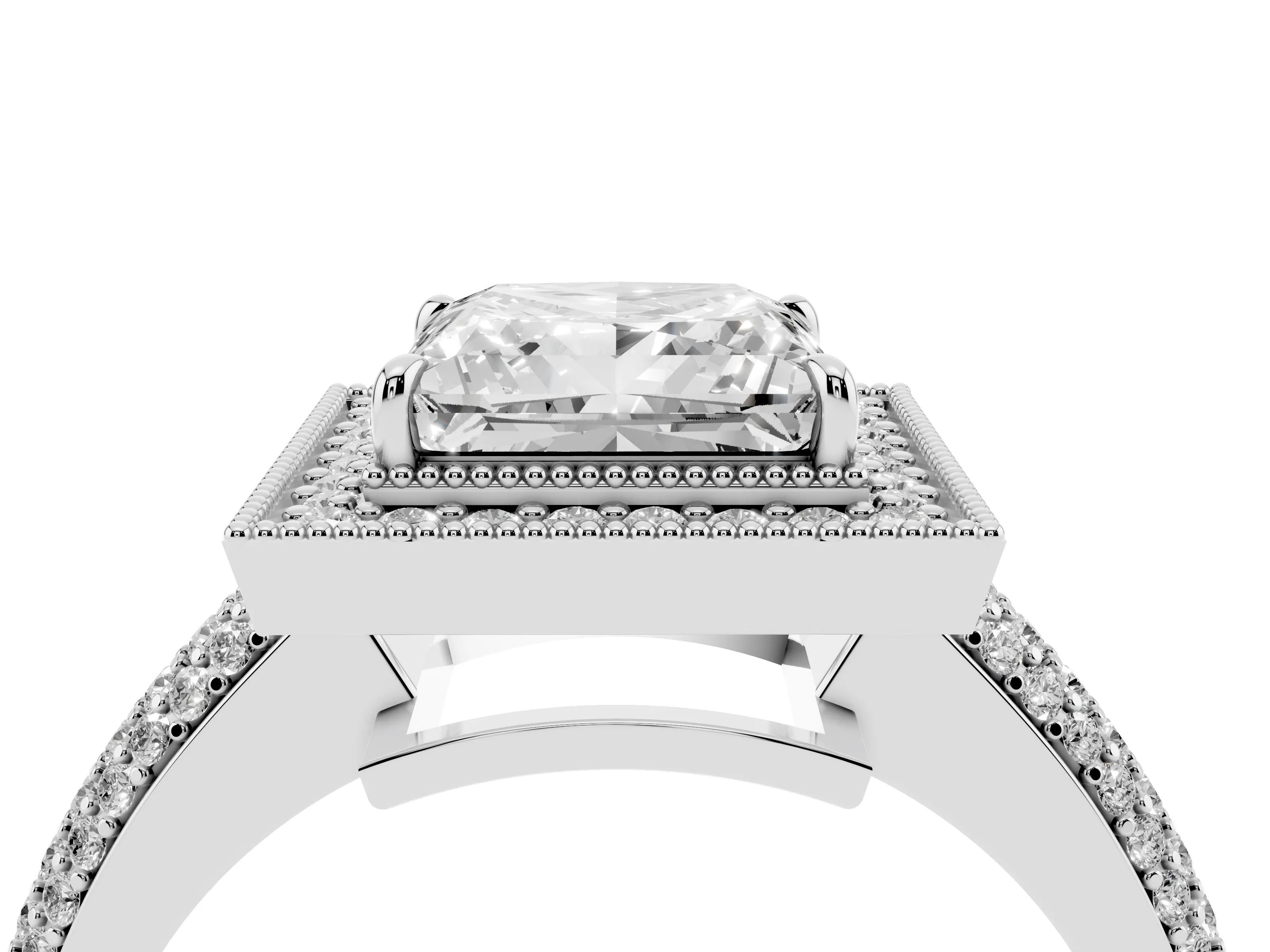 Princess Cut Diamond Halo Pavé Band Set in Platinum with Prong Setting