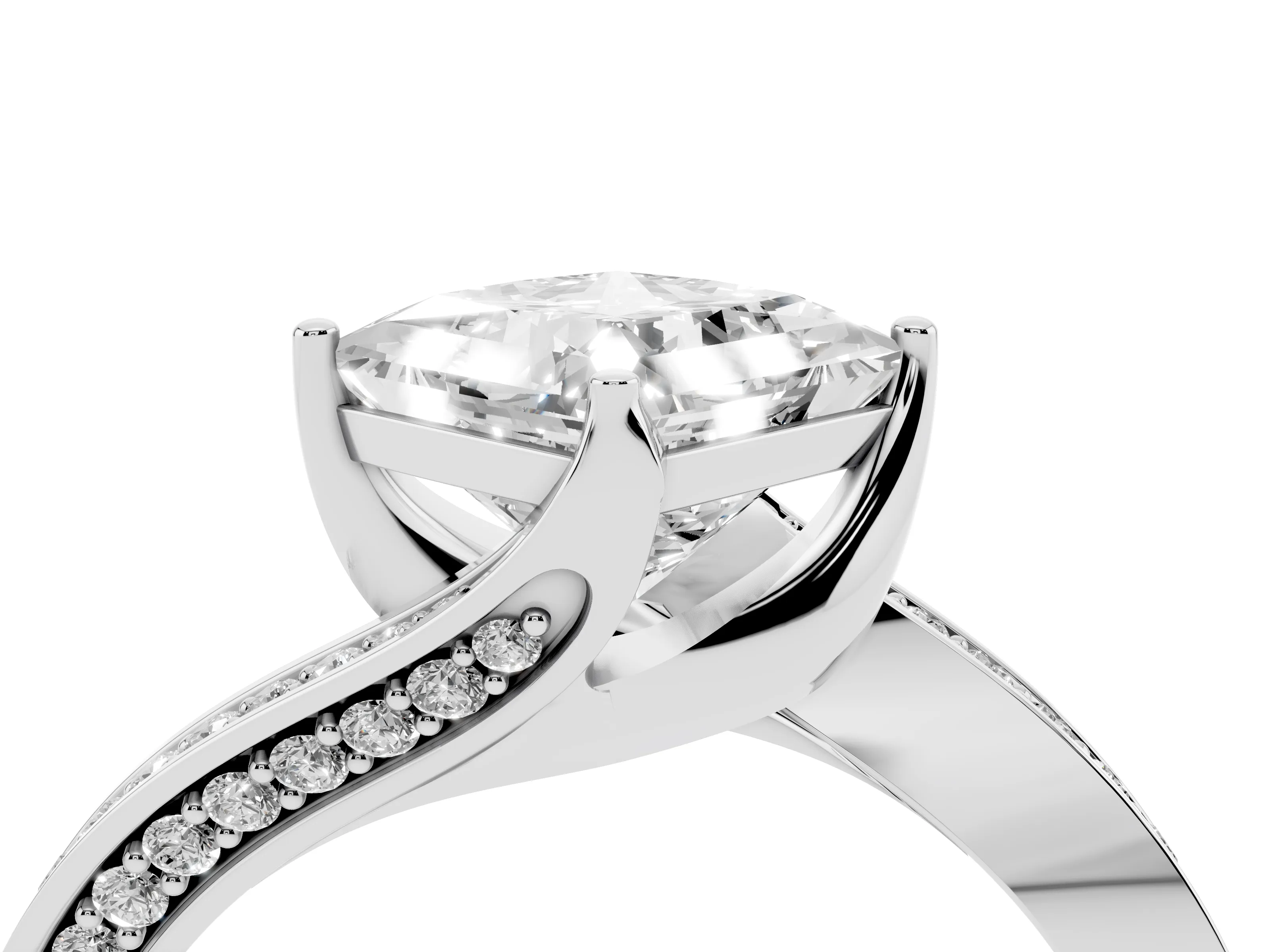 Princess Cut Diamond Solitaire Ring Set in Platinum with Intertwined Pavé Twist Band