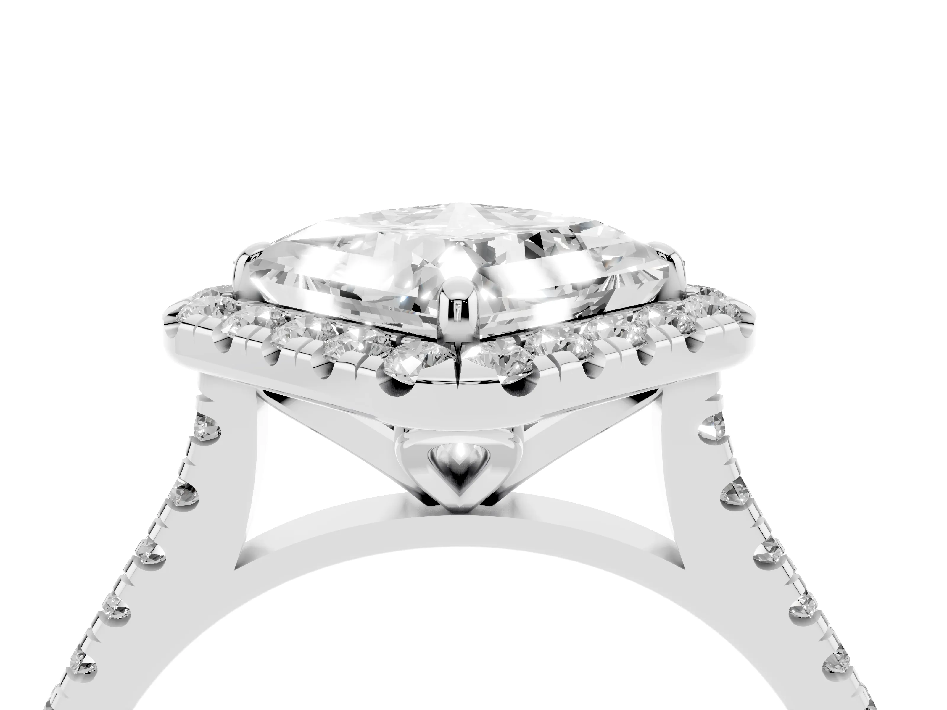 Princess Cut Diamond Cushion Halo Ring Set in Platinum with Pavé Band