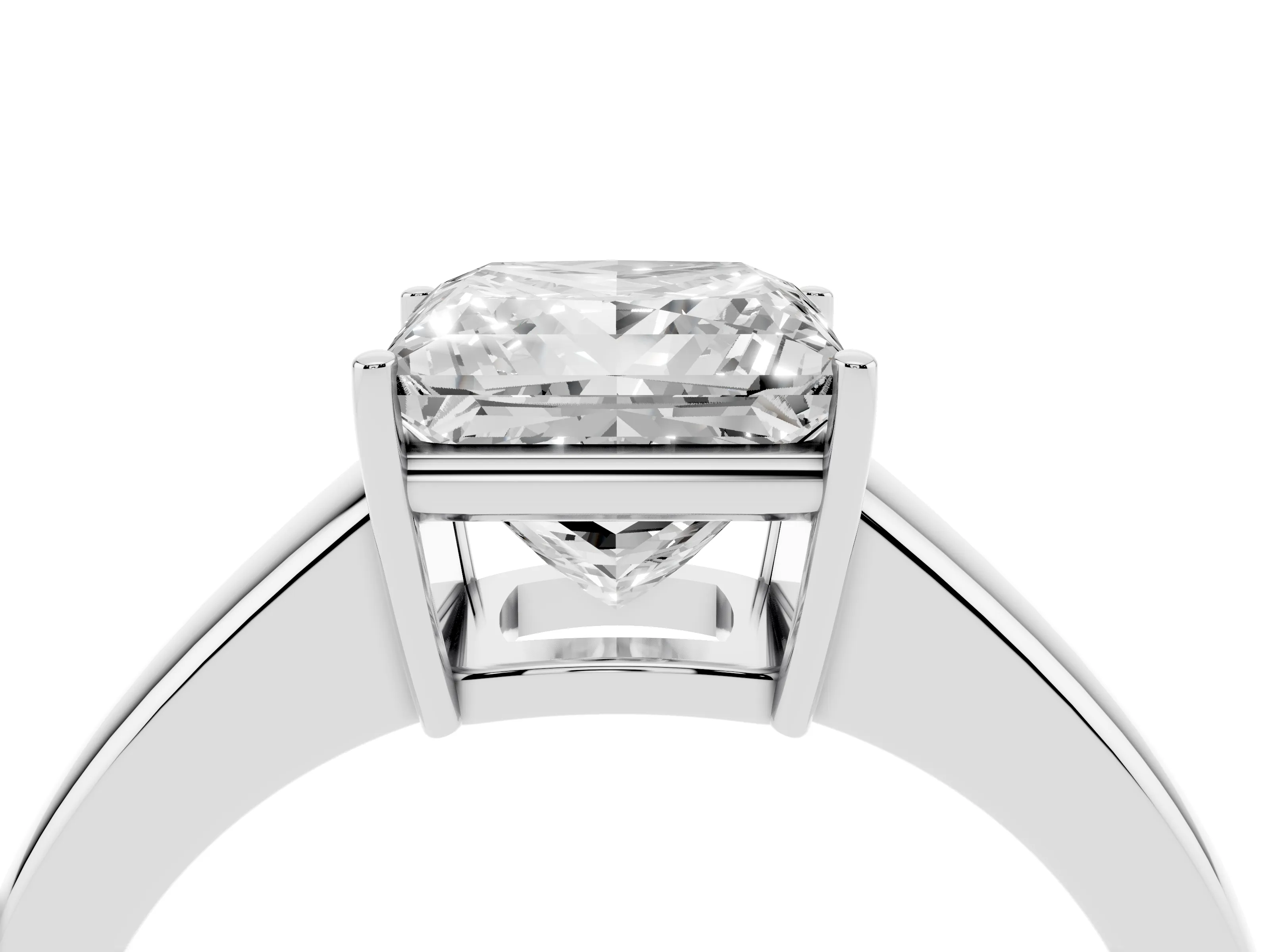 Princess Cut Diamond Solitaire Ring Set in Platinum with Tapered Band and Prong Setting