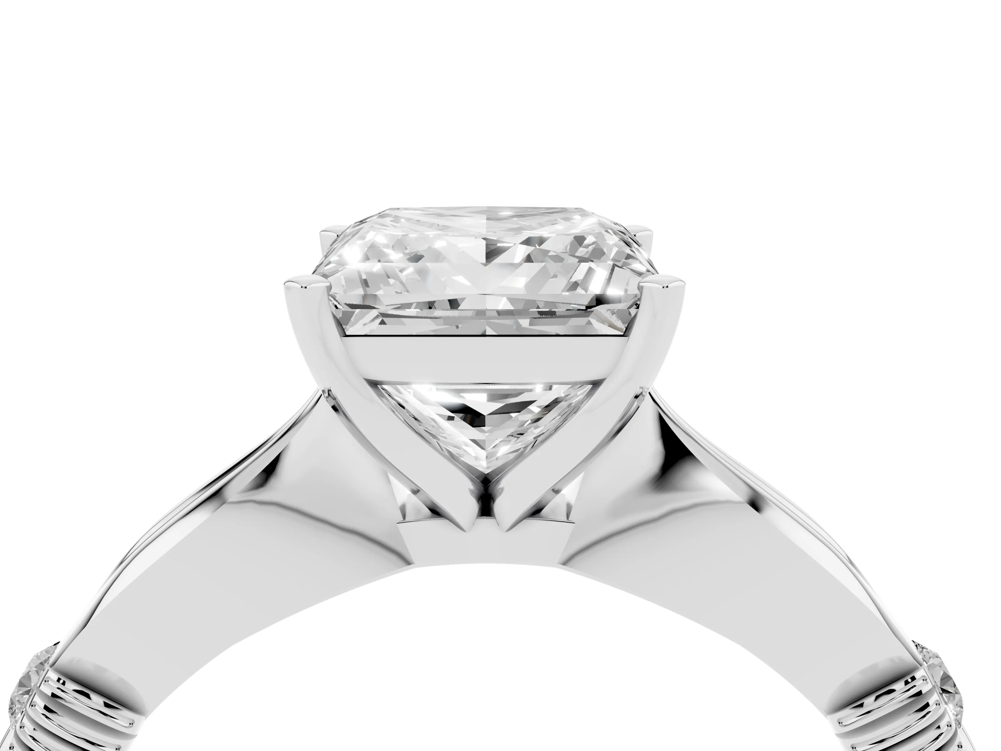 Princess Cut Diamond Solitaire Twisted Band Ring Set in Silver with Accent Stones and Prong Setting