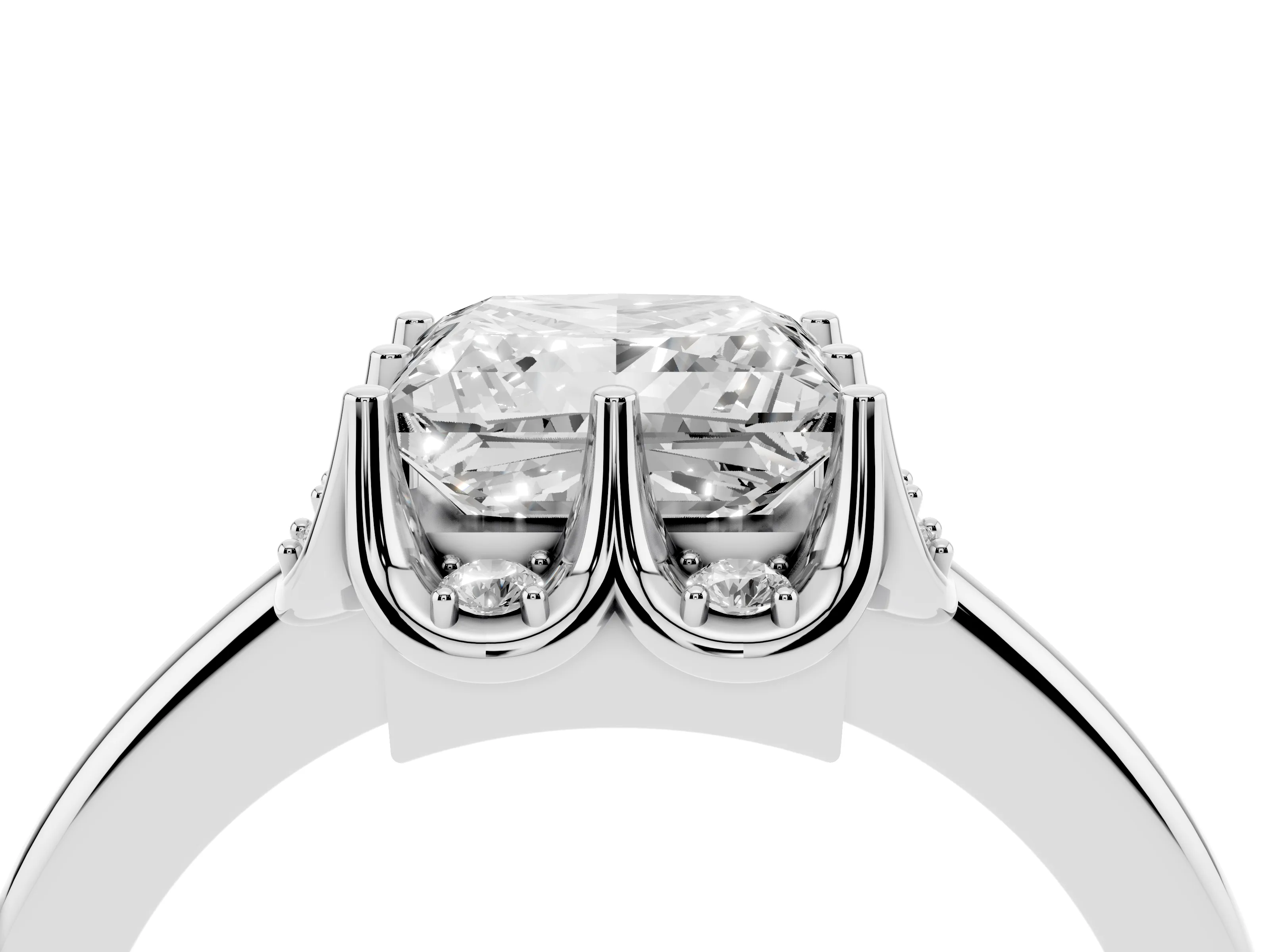 Princess Cut Diamond Round Cluster Halo Ring Set in Silver with Solitaire Band and Prong Setting