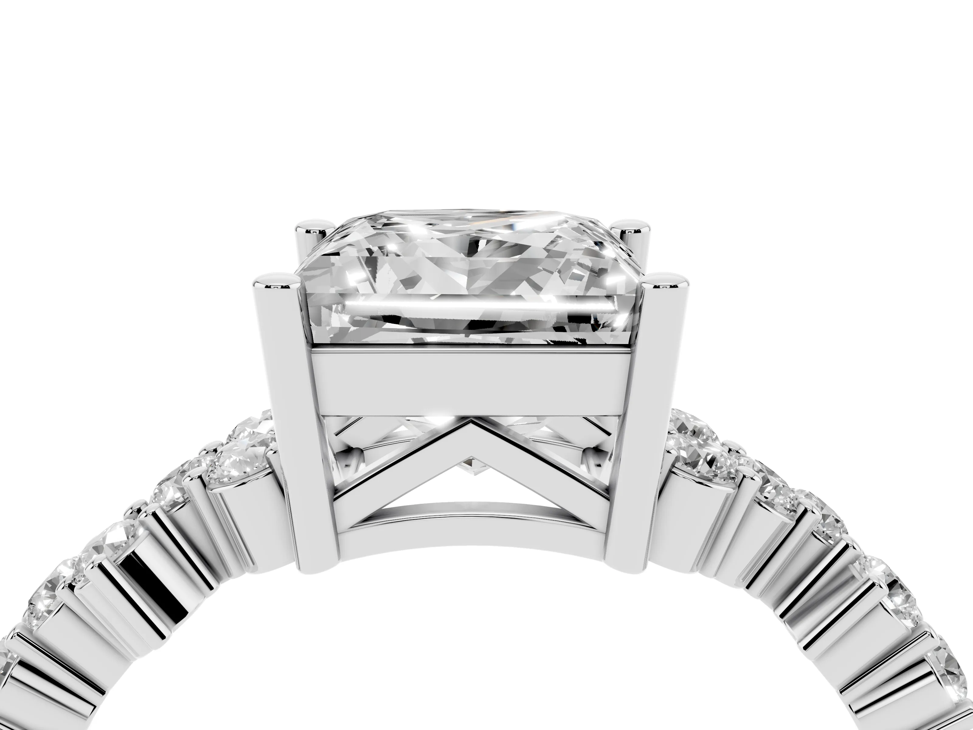 Princess Cut Diamond Ring Set in White gold with Scattered Round Accents