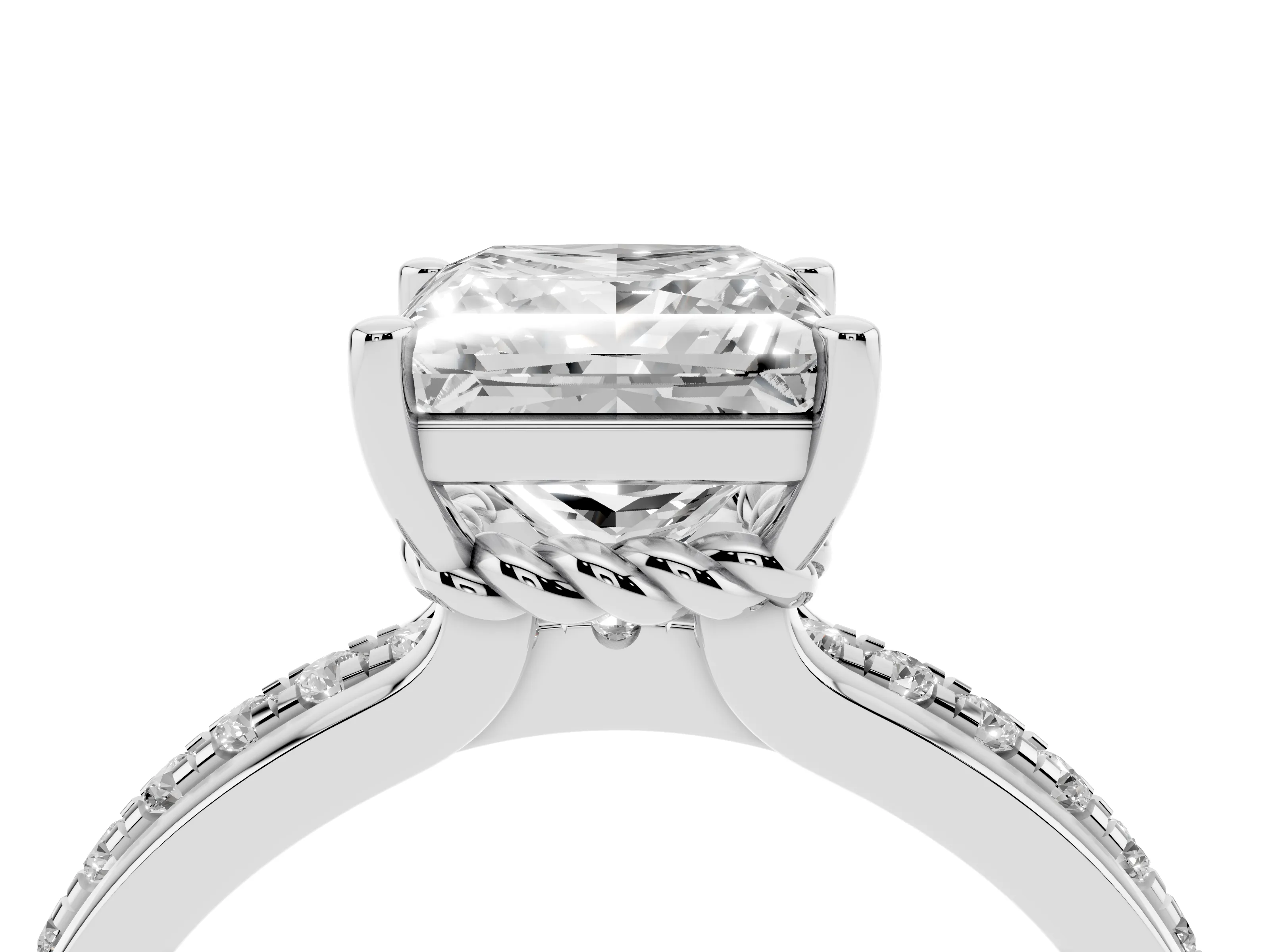 Princess Cut Diamond Solitaire Ring Set in White gold with Channel Set Band and Prong Setting