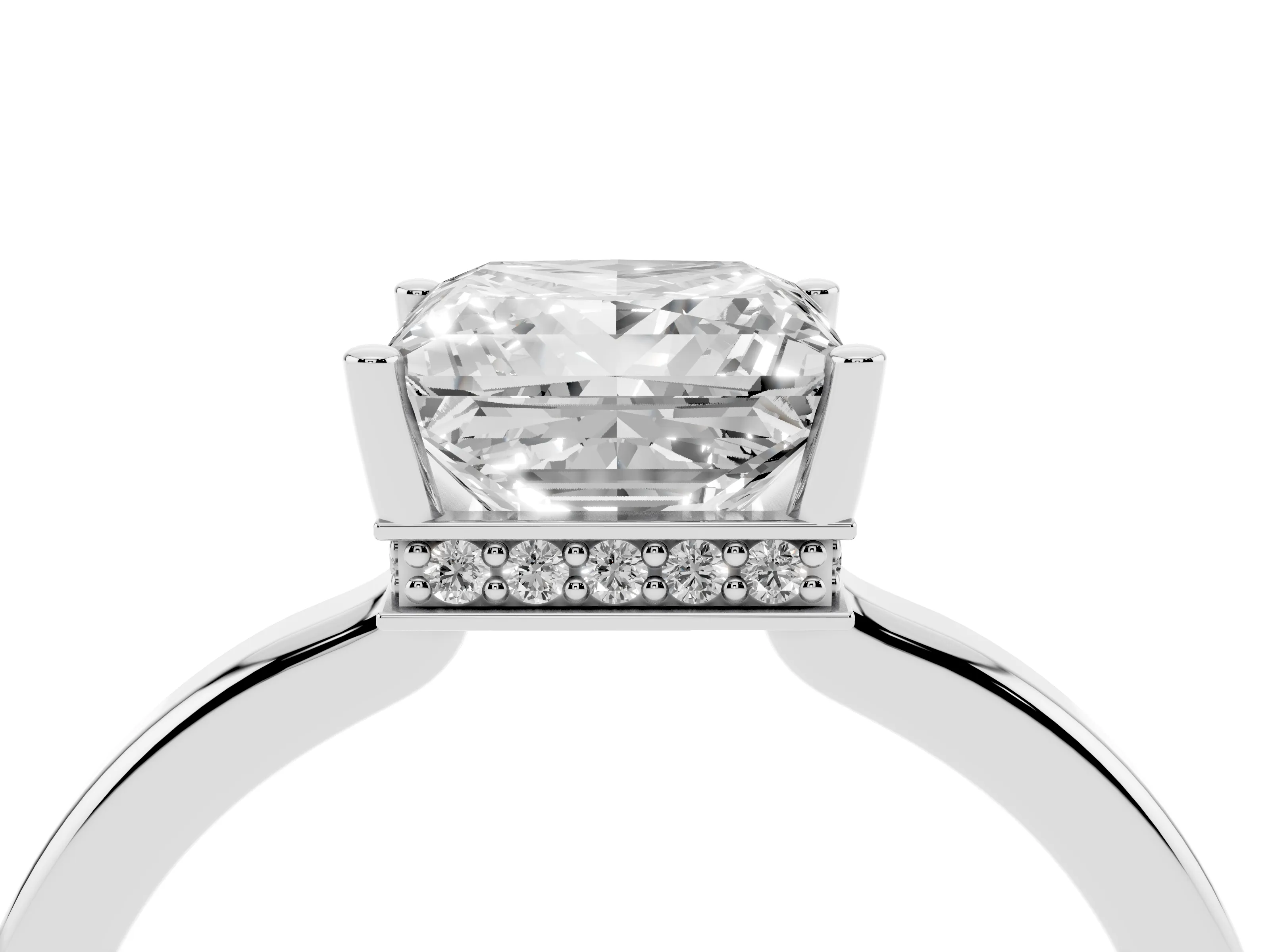 Princess Cut Diamond Solitaire Engagement Ring Set in Silver with Prong Setting on a Plain Band