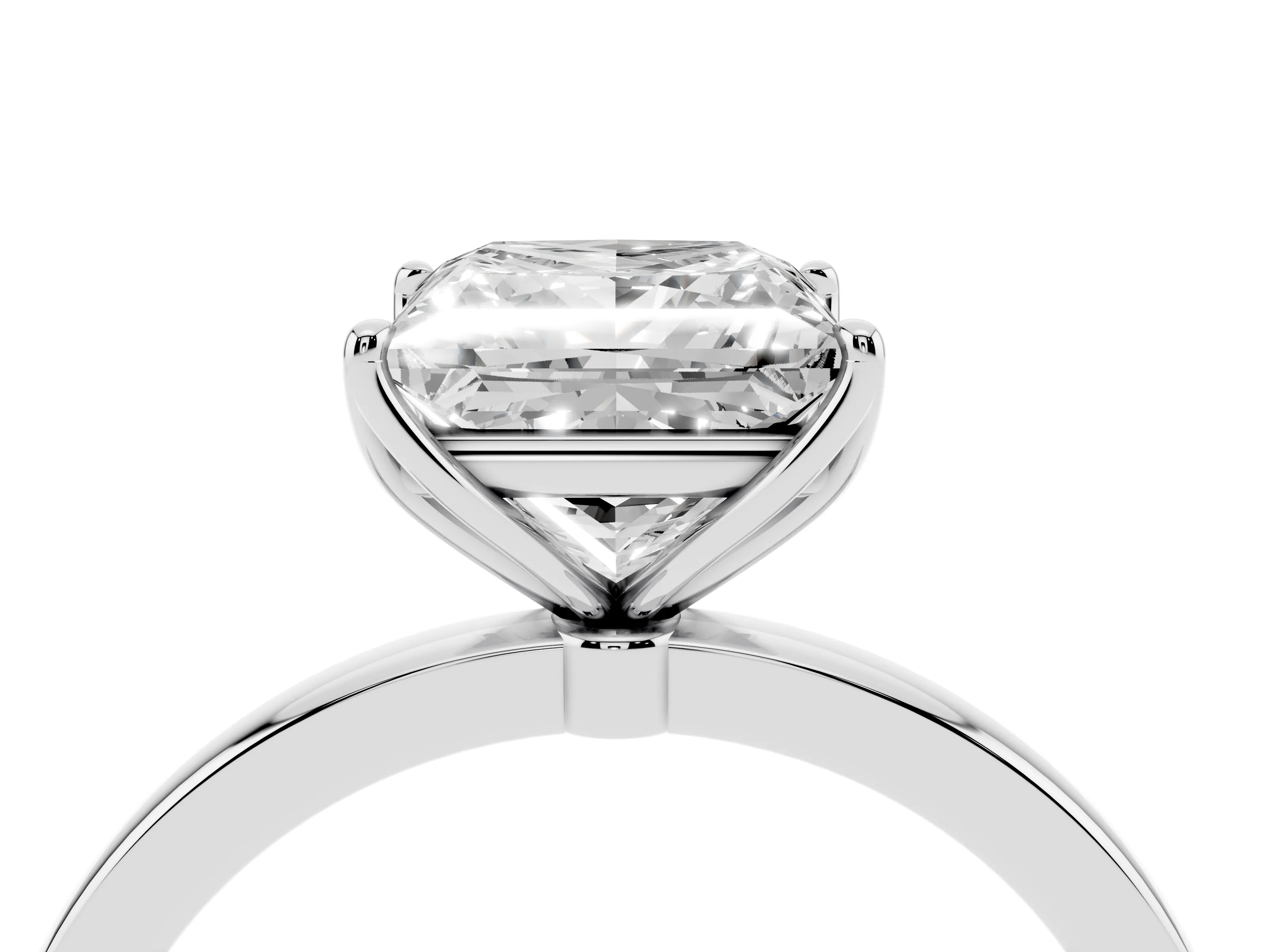 Princess Cut Diamond Solitaire Ring Set in White gold with Prong Setting and Thin Polished Band
