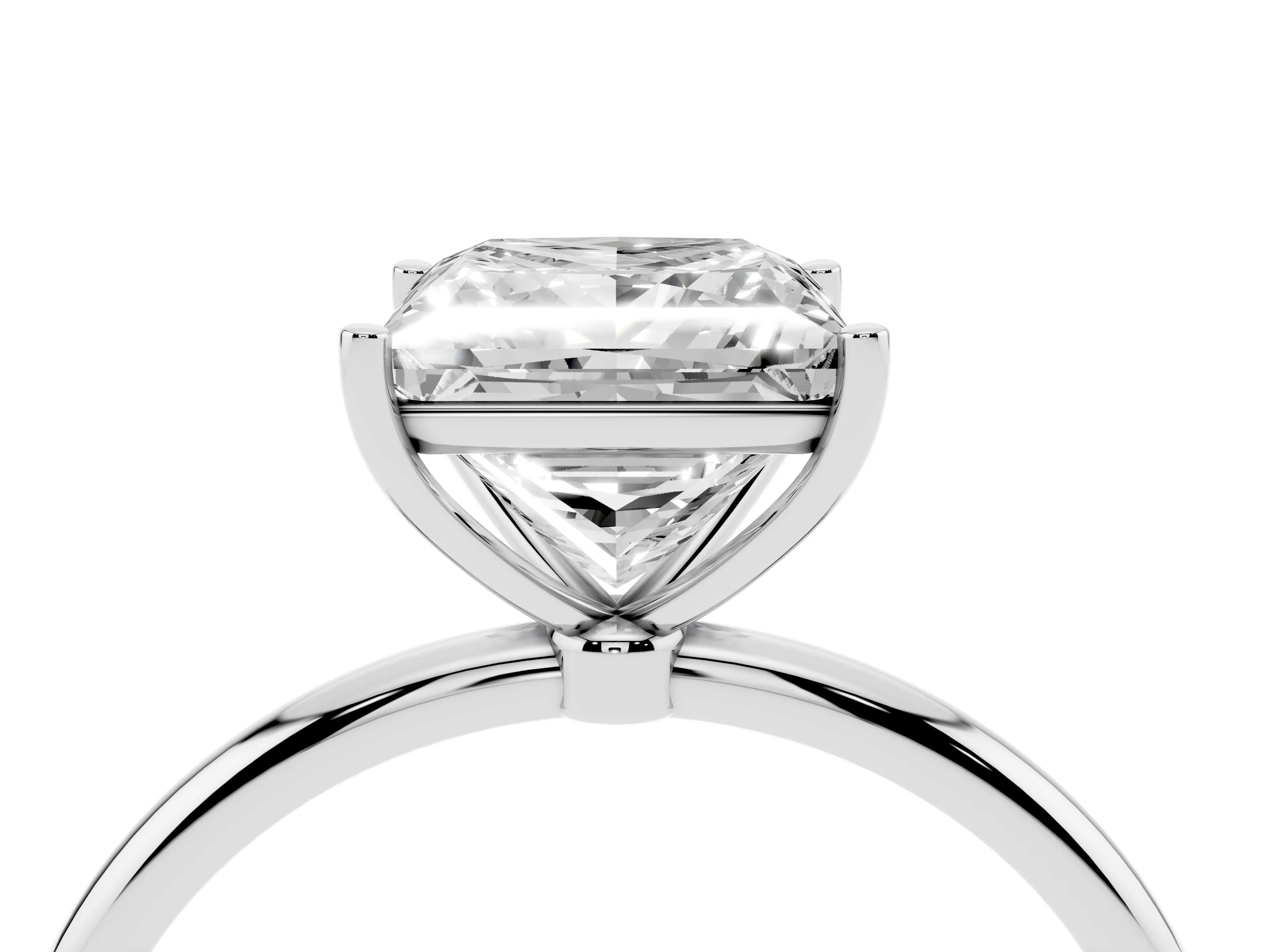 Princess Cut Diamond Solitaire Engagement Ring Set in Silver with Thin Band and Prong Setting