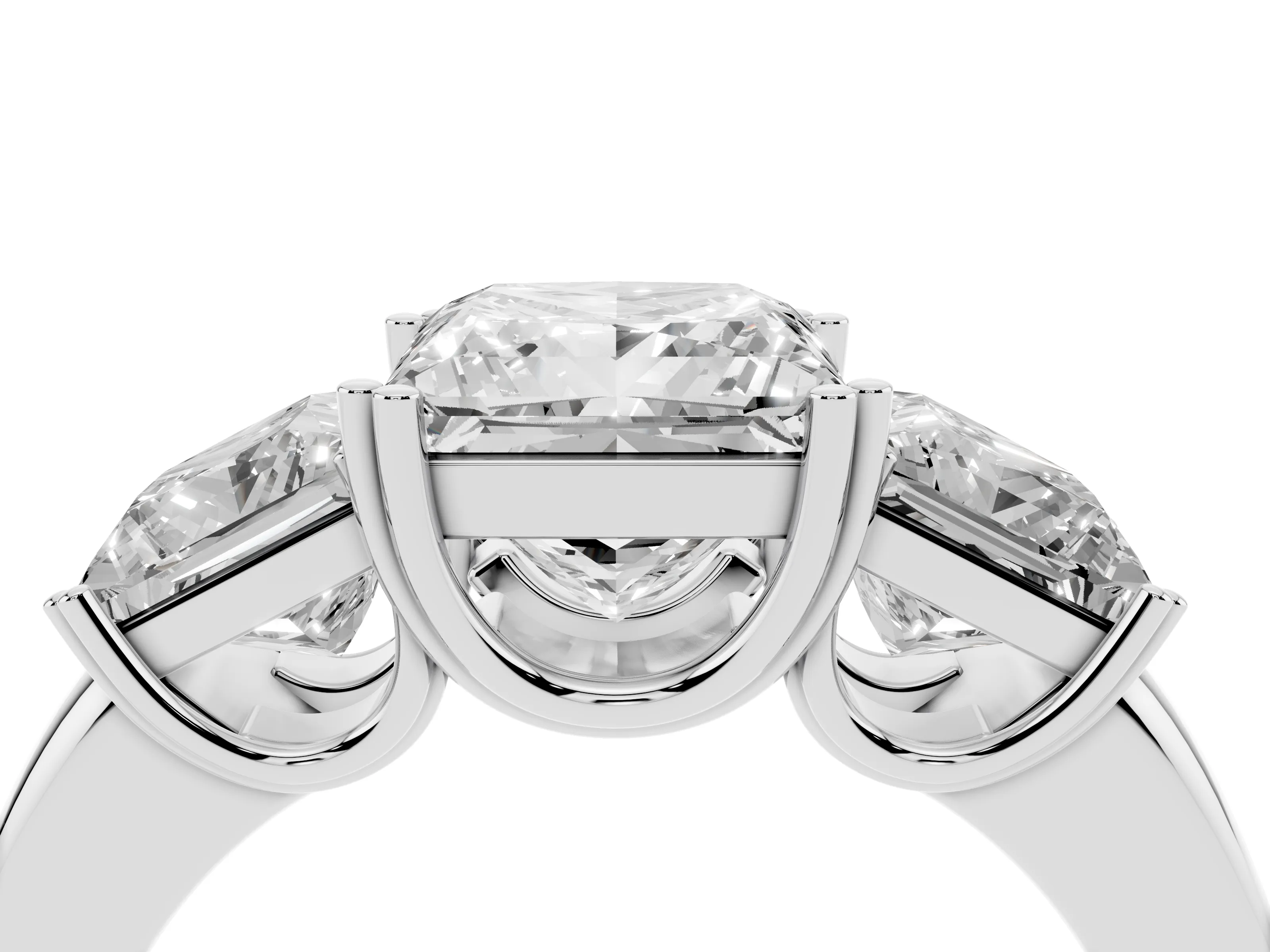 Princess Cut Diamond Three-Stone Ring Set in White gold with Polished Channel-Set Band