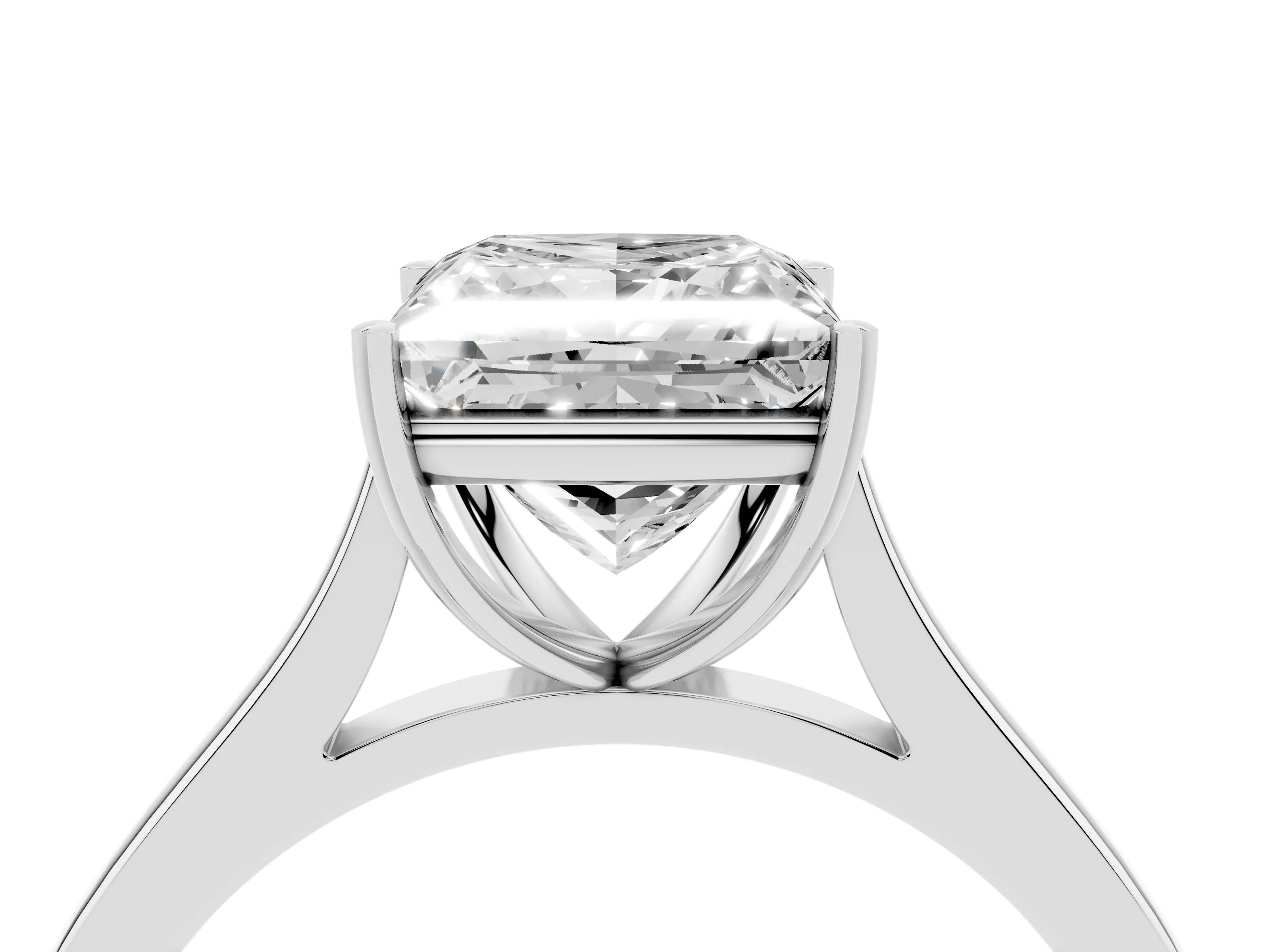 Princess Cut Diamond Solitaire Heart Prong Engagement Ring Set in White gold with Tapered Band