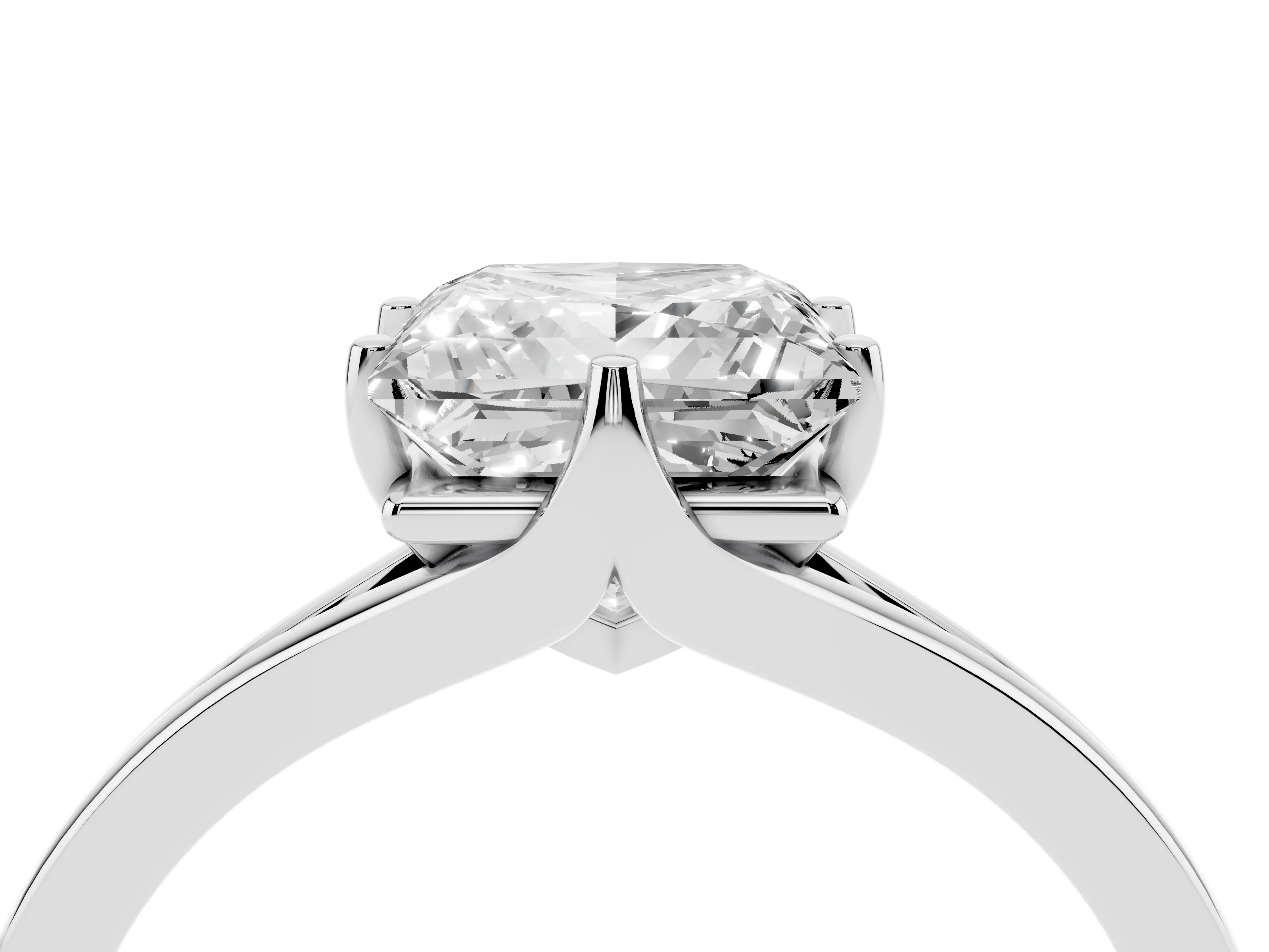 Princess Cut Diamond Solitaire Ring Set in Silver with Polished Tapered Band and Prong Setting