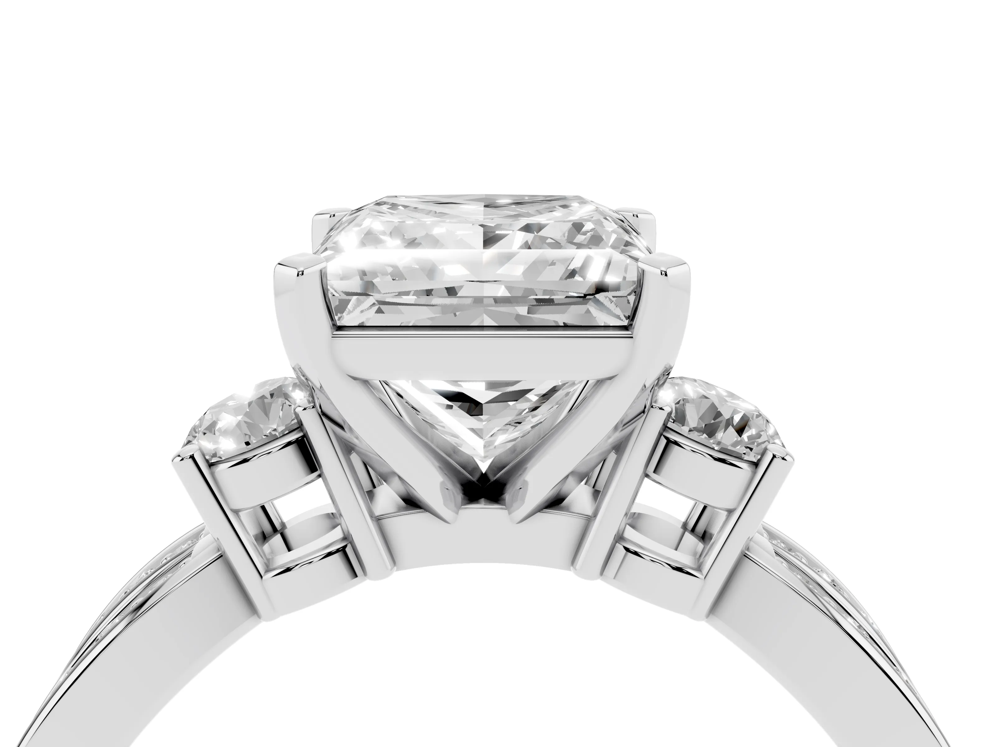 Three-Stone Princess Cut Diamond Twist Band Ring Set in Platinum with Pavé Accents and Prong Setting