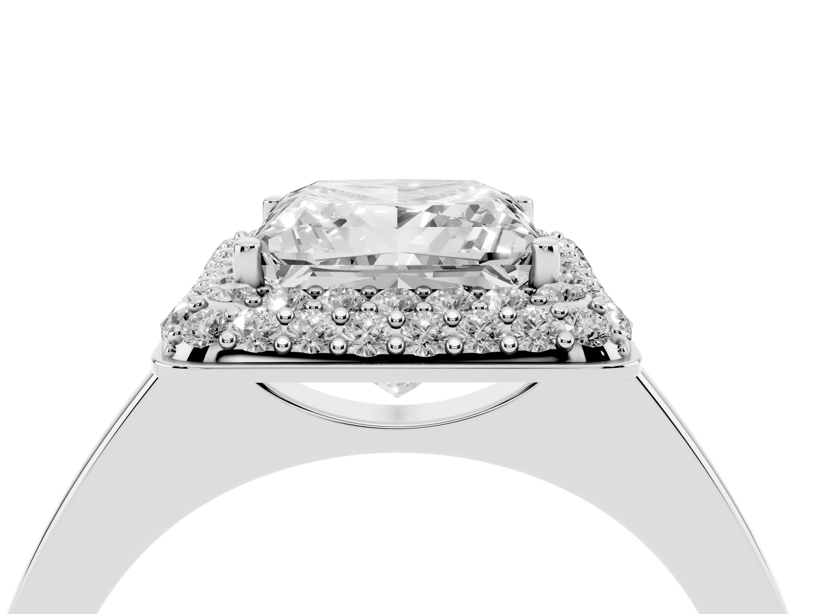 Princess Cut Diamond Halo Engagement Ring Set in Silver with Solitaire Band and Prong Setting