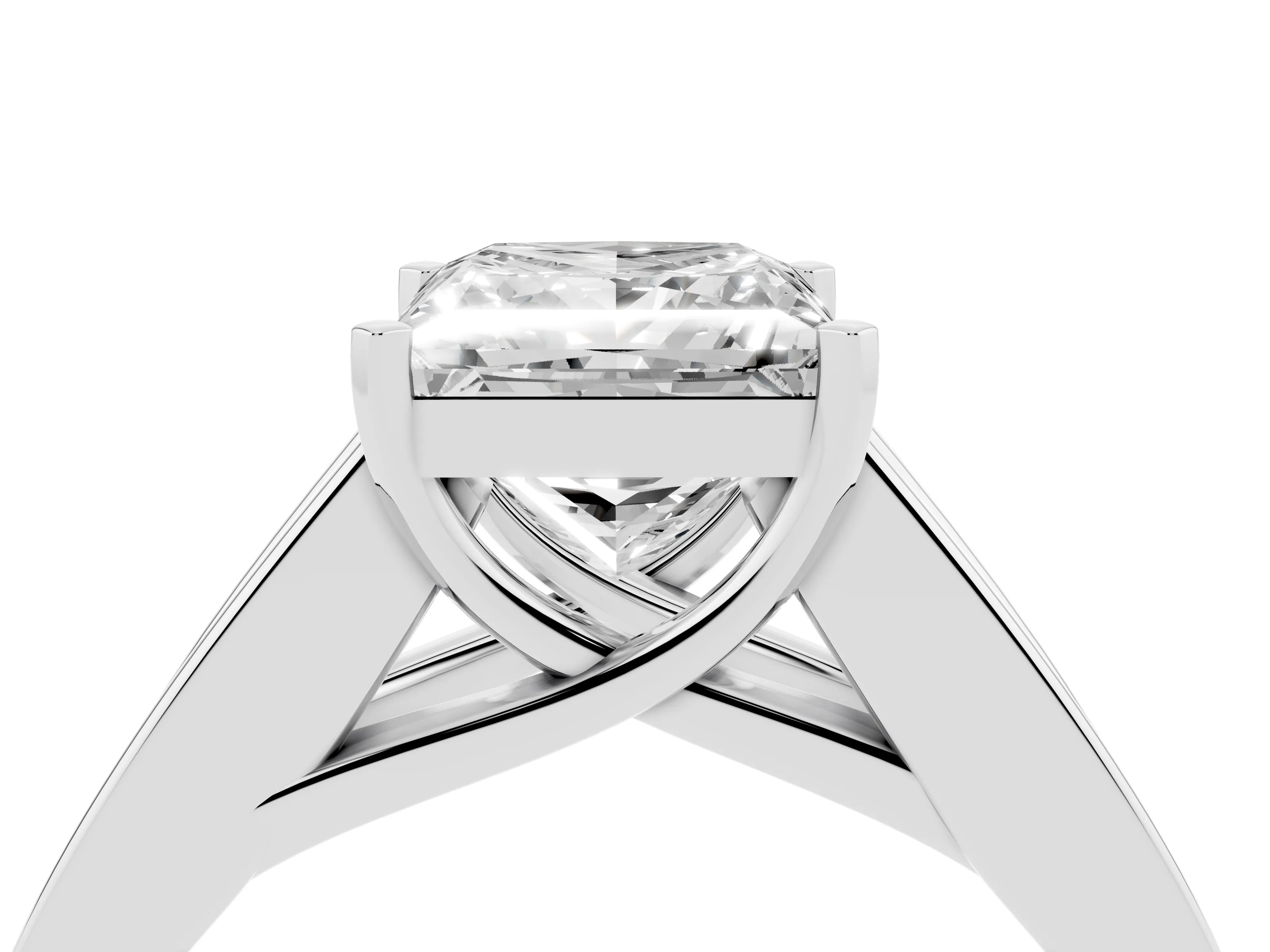 Princess Cut Diamond Solitaire Ring Set in Silver with Channel-Set Accent Stones and Prong Setting