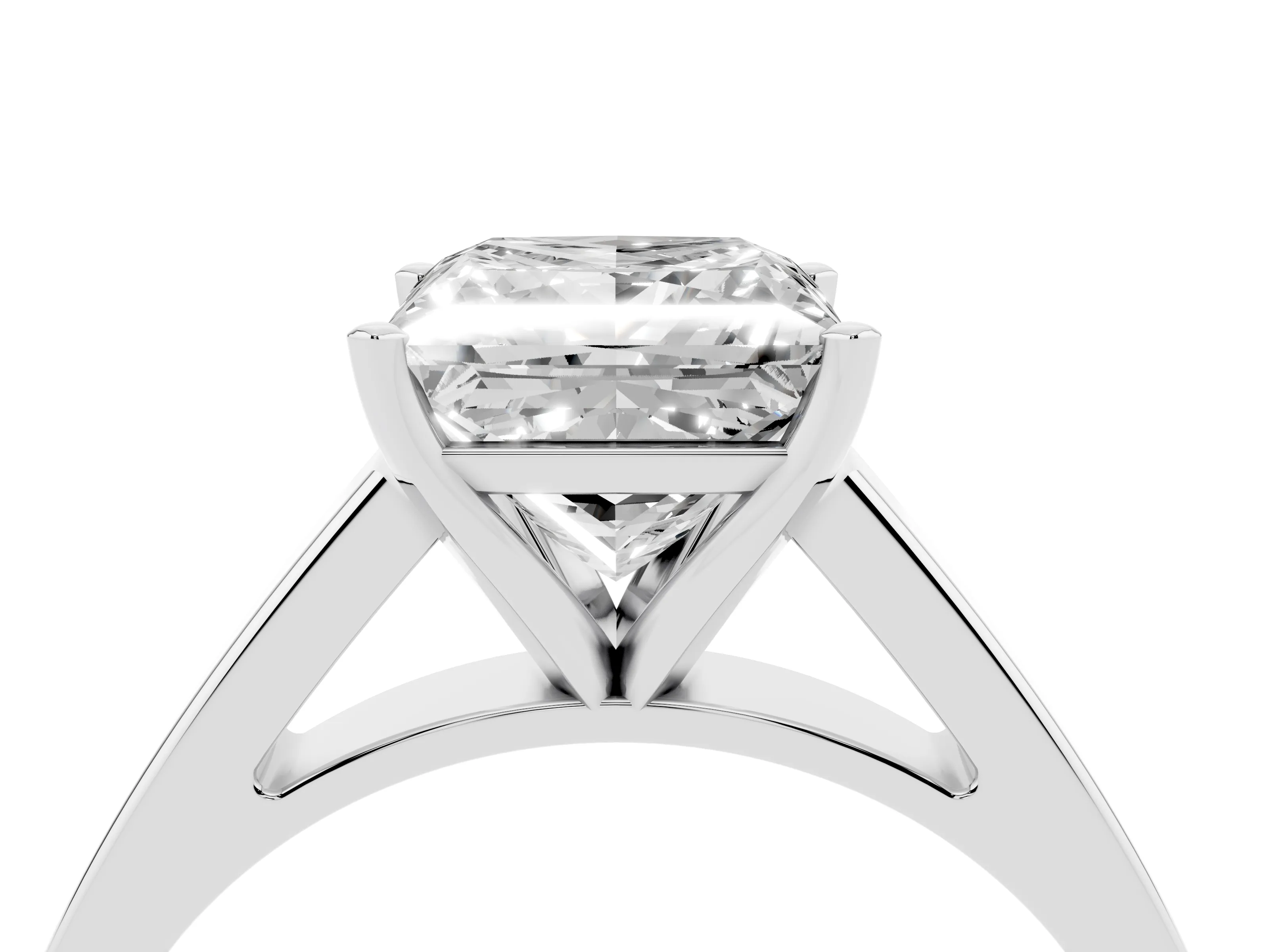 Princess Cut Diamond Solitaire Engagement Ring Set in White gold with Prong Setting and Tapered Band