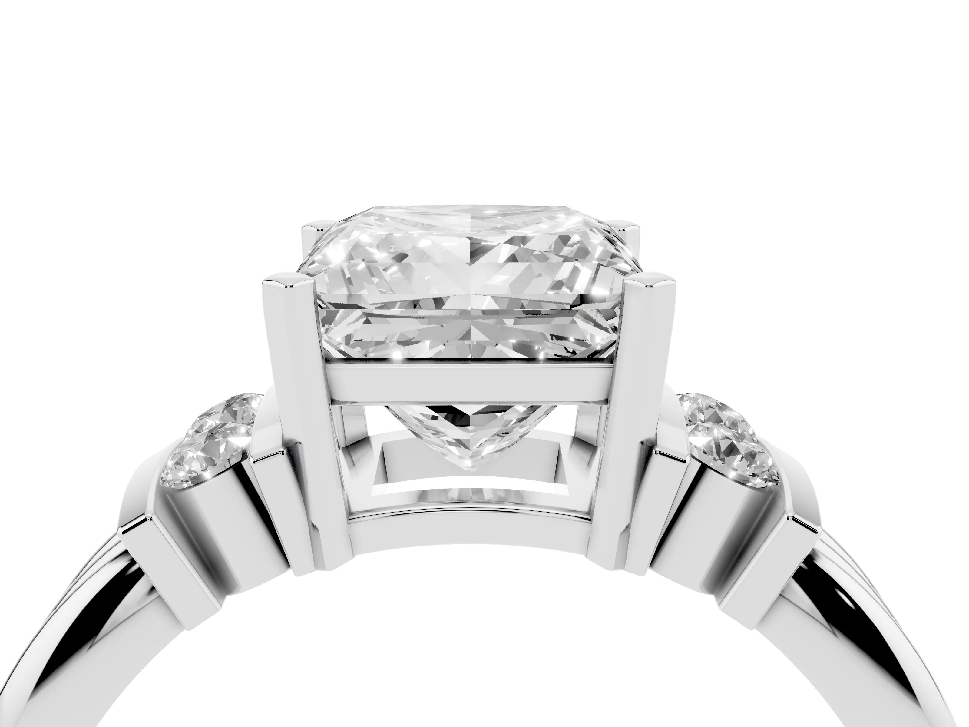 Three-Stone Princess Cut Diamond Channel Set Ring Set in White gold with Bar Prongs