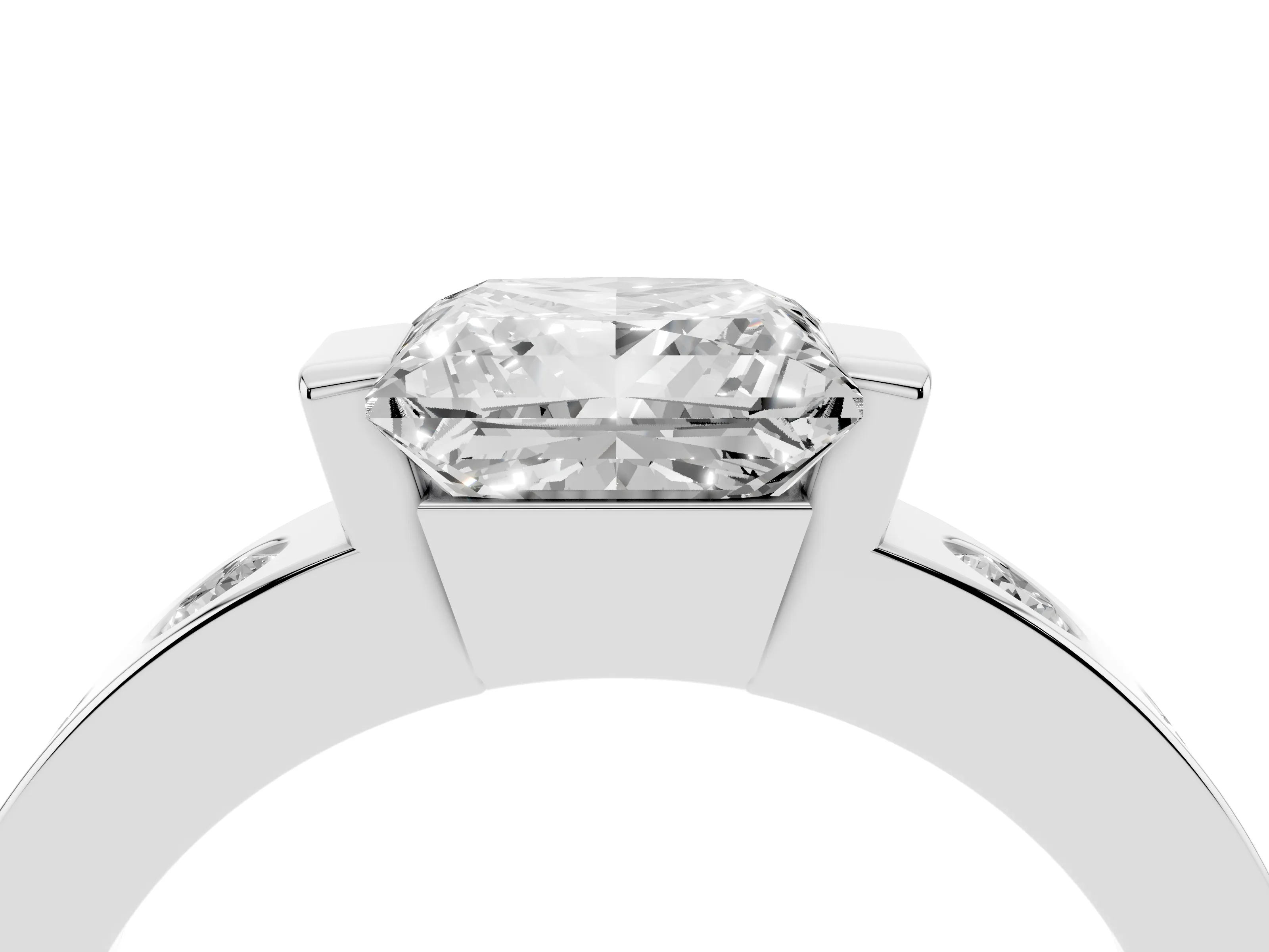 Princess Cut Diamond Channel-Set Band Ring Set in Silver with Bezel Prong Setting