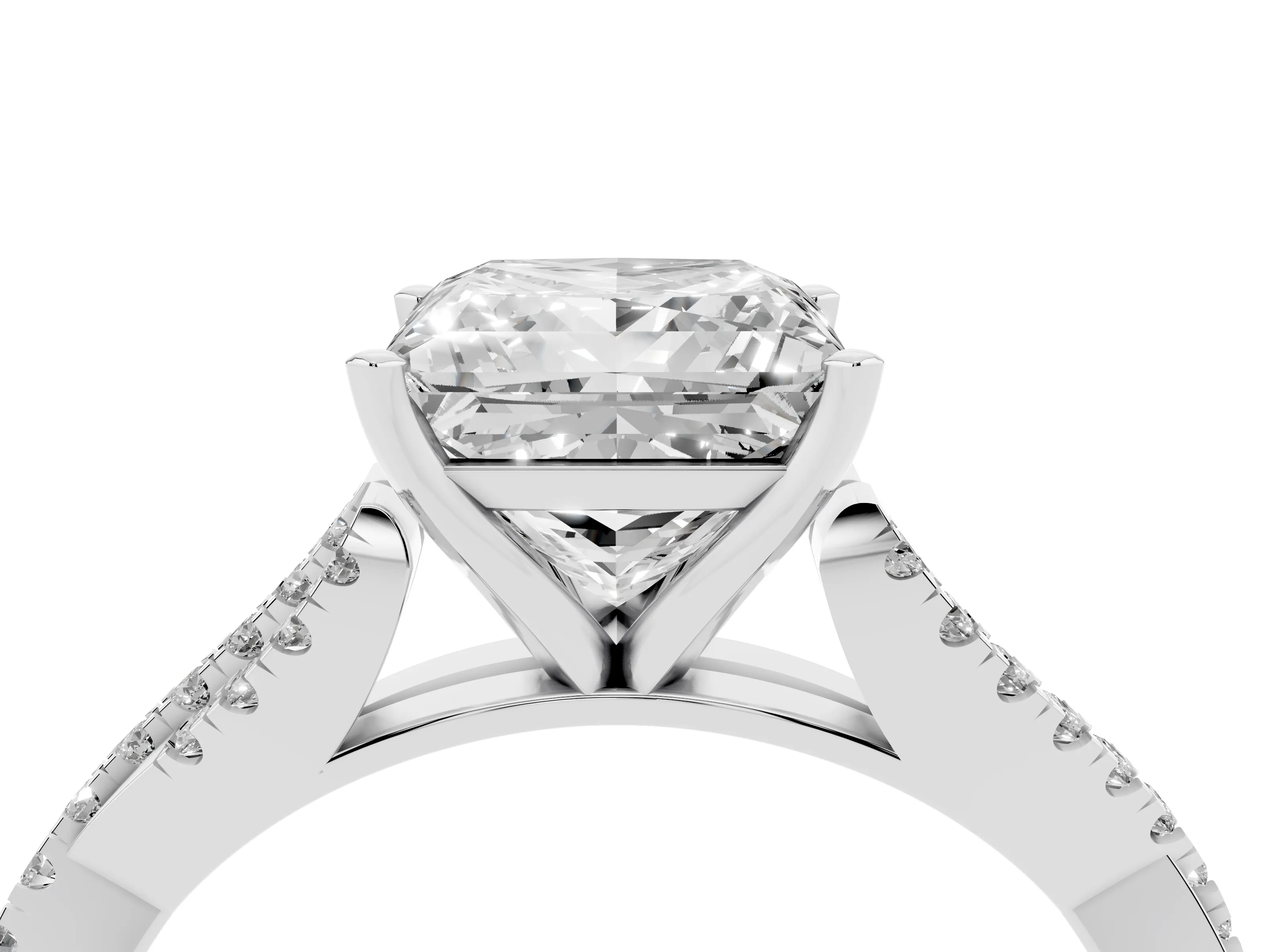 Princess Cut Diamond Solitaire Engagement Ring Set in White gold with Twisted Pavé Band and Prong Setting