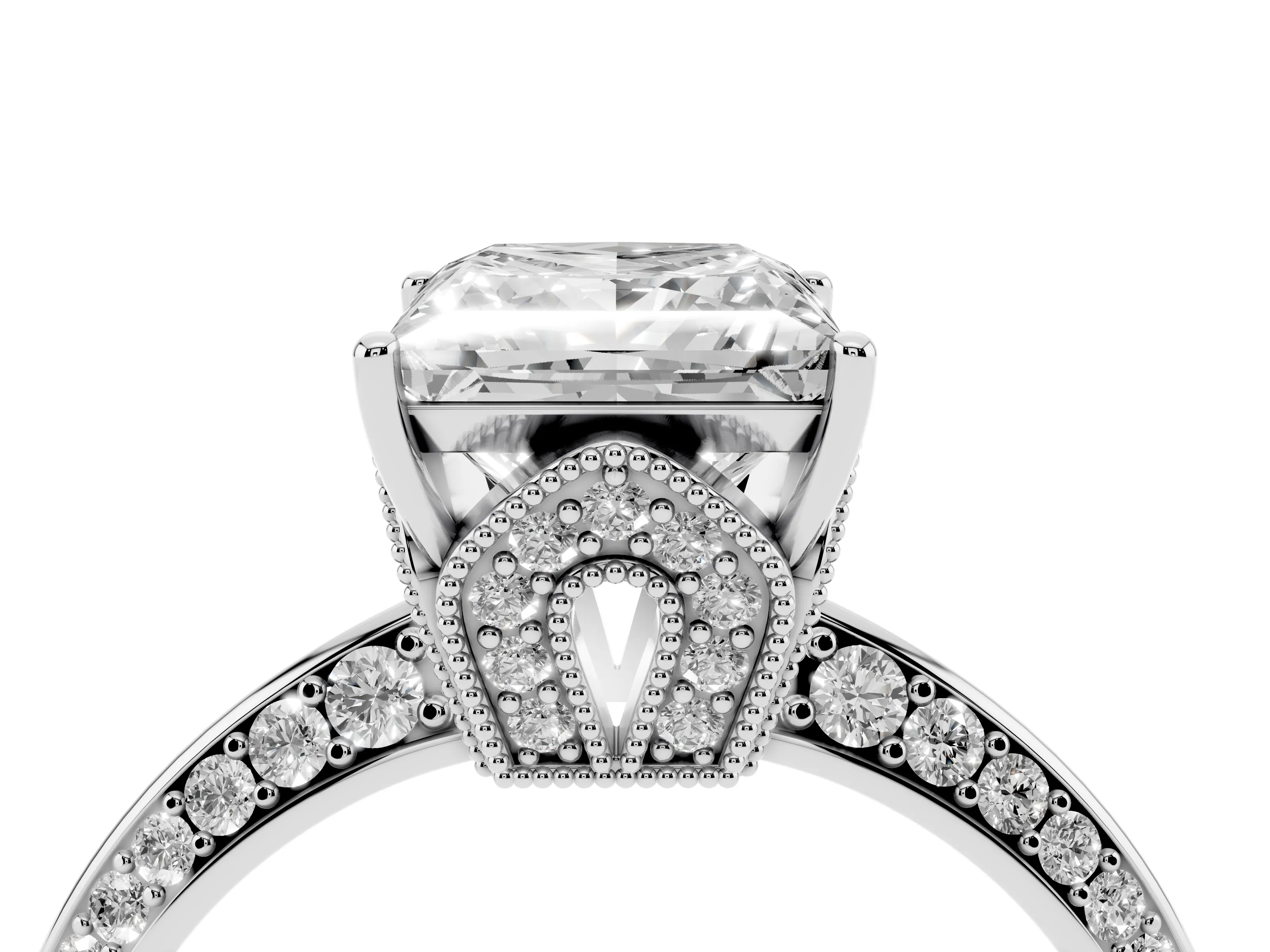 Princess Cut Diamond Solitaire Engagement Ring Set in Silver with Pavé Split Shank and Prong Setting