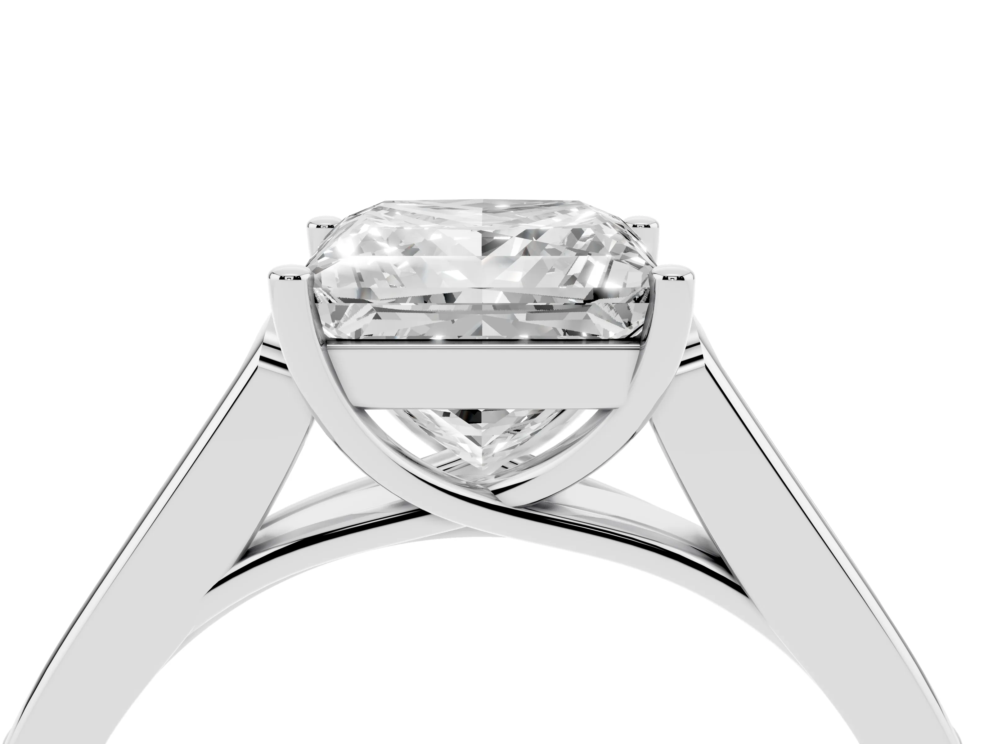 Princess Cut Diamond Solitaire Cathedral Engagement Ring Set in White gold with Channel-Set Band and Prong Setting