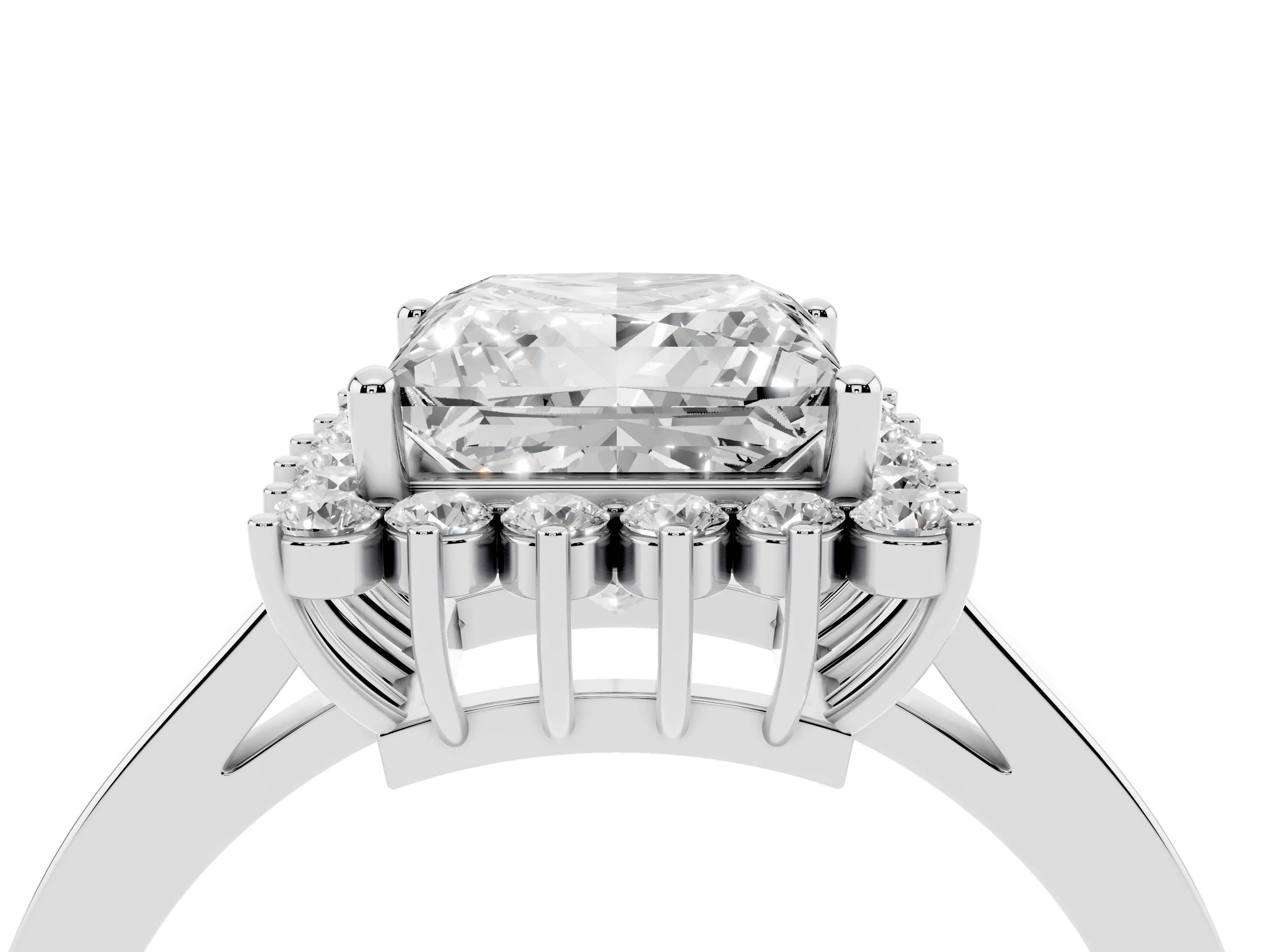 Princess Cut Diamond Halo Ring Set in Platinum with Round Halo and Smooth Solitaire Band