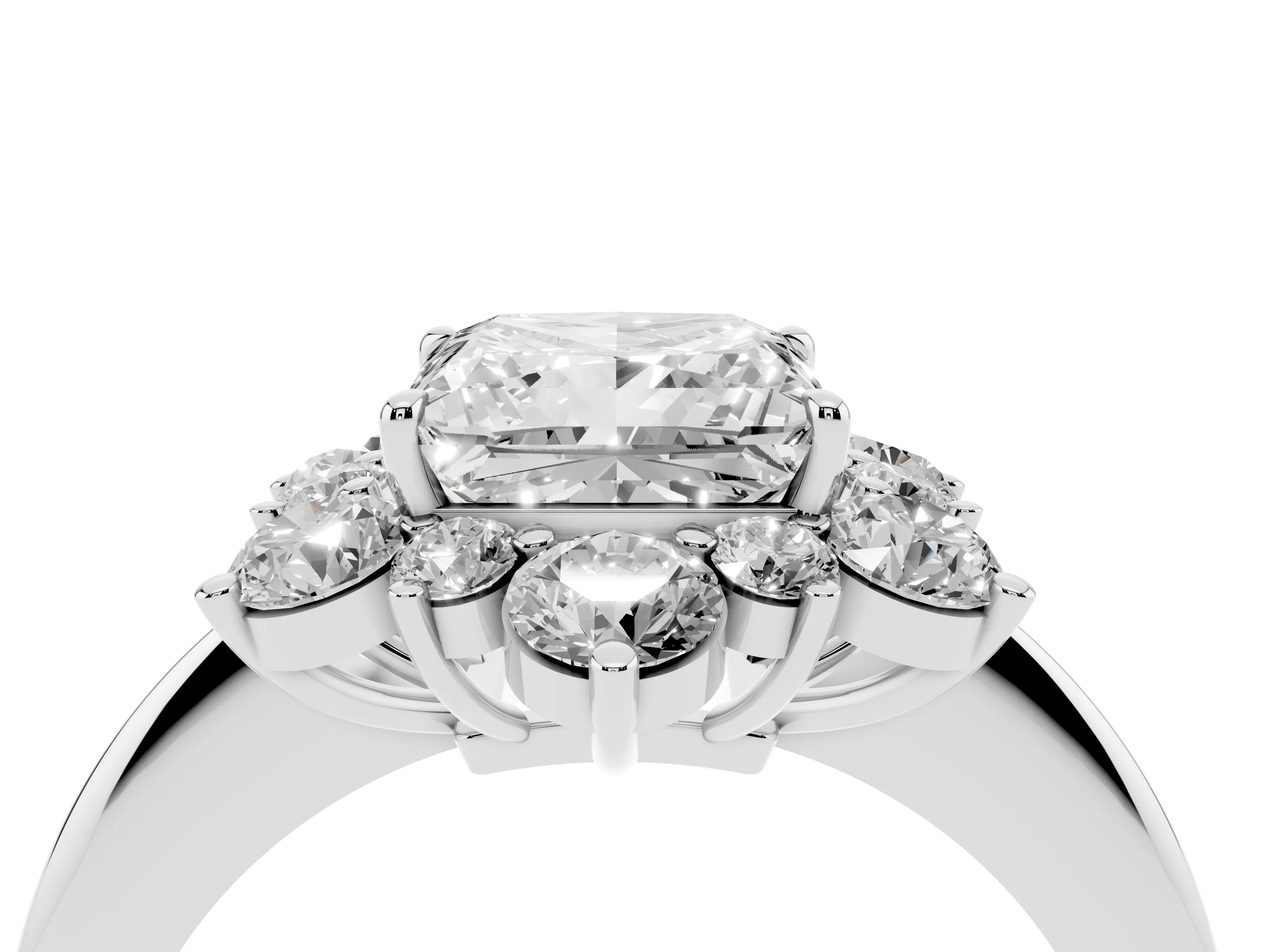 Princess Cut Diamond Cluster Halo Ring Set in Silver with Solitaire Band and Prong Setting