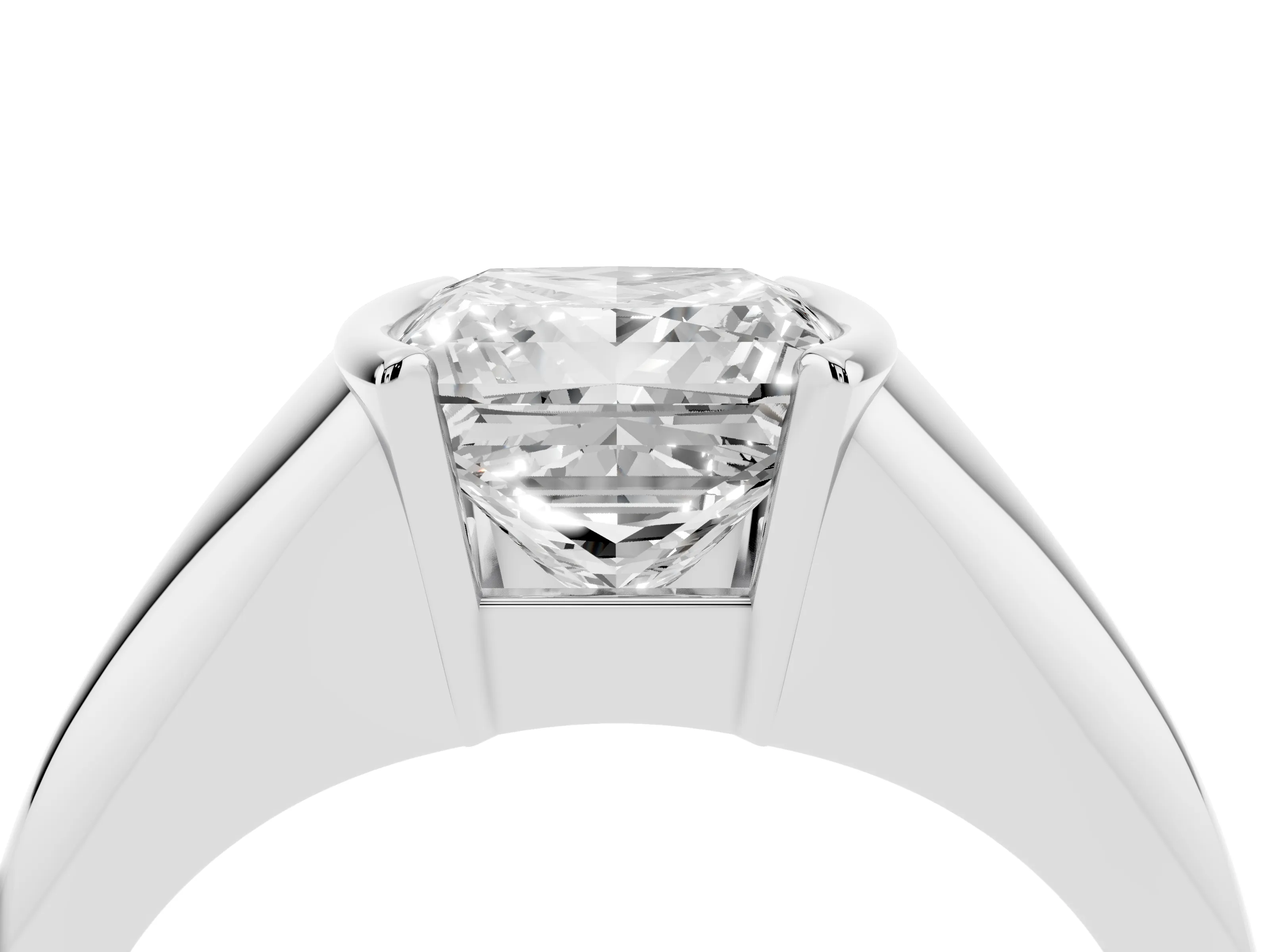 Princess Cut Diamond Solitaire Tension Set Ring Set in Silver