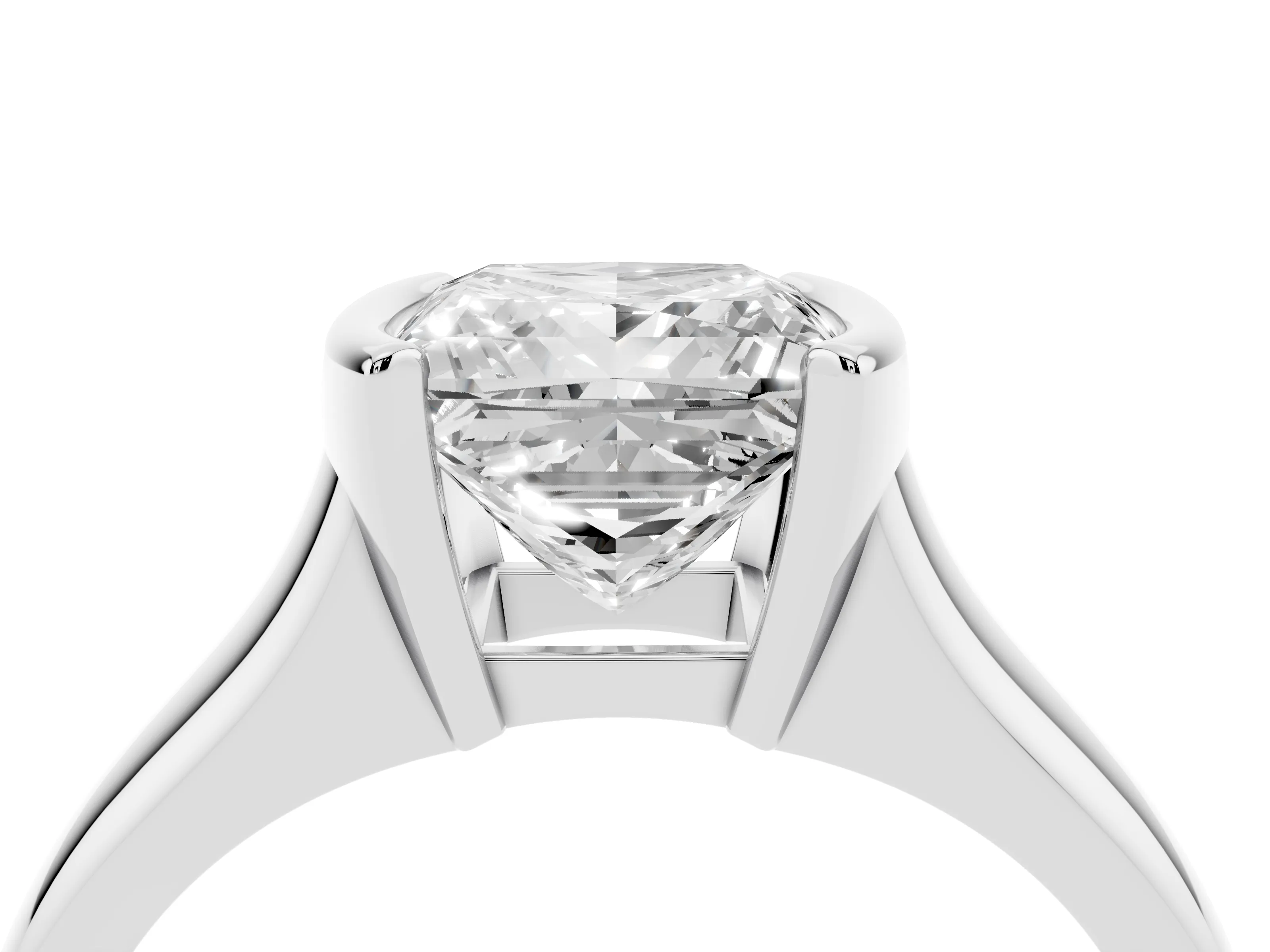 Princess Cut Diamond Solitaire Tension Set Ring Set in White gold with Split Shank Band