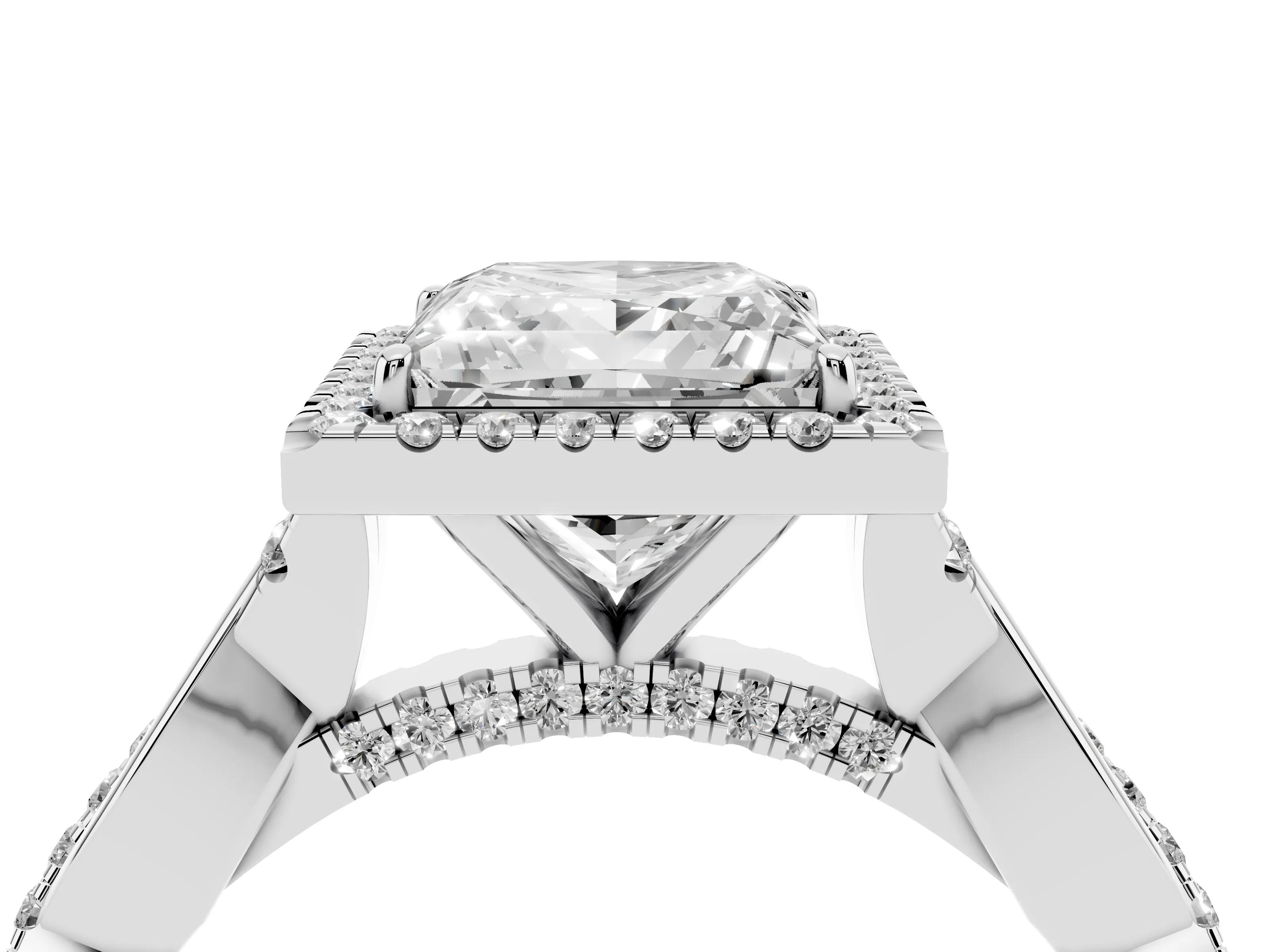 Princess Cut Diamond Halo Twist Band Solitaire Ring Set in Platinum with Prong Setting