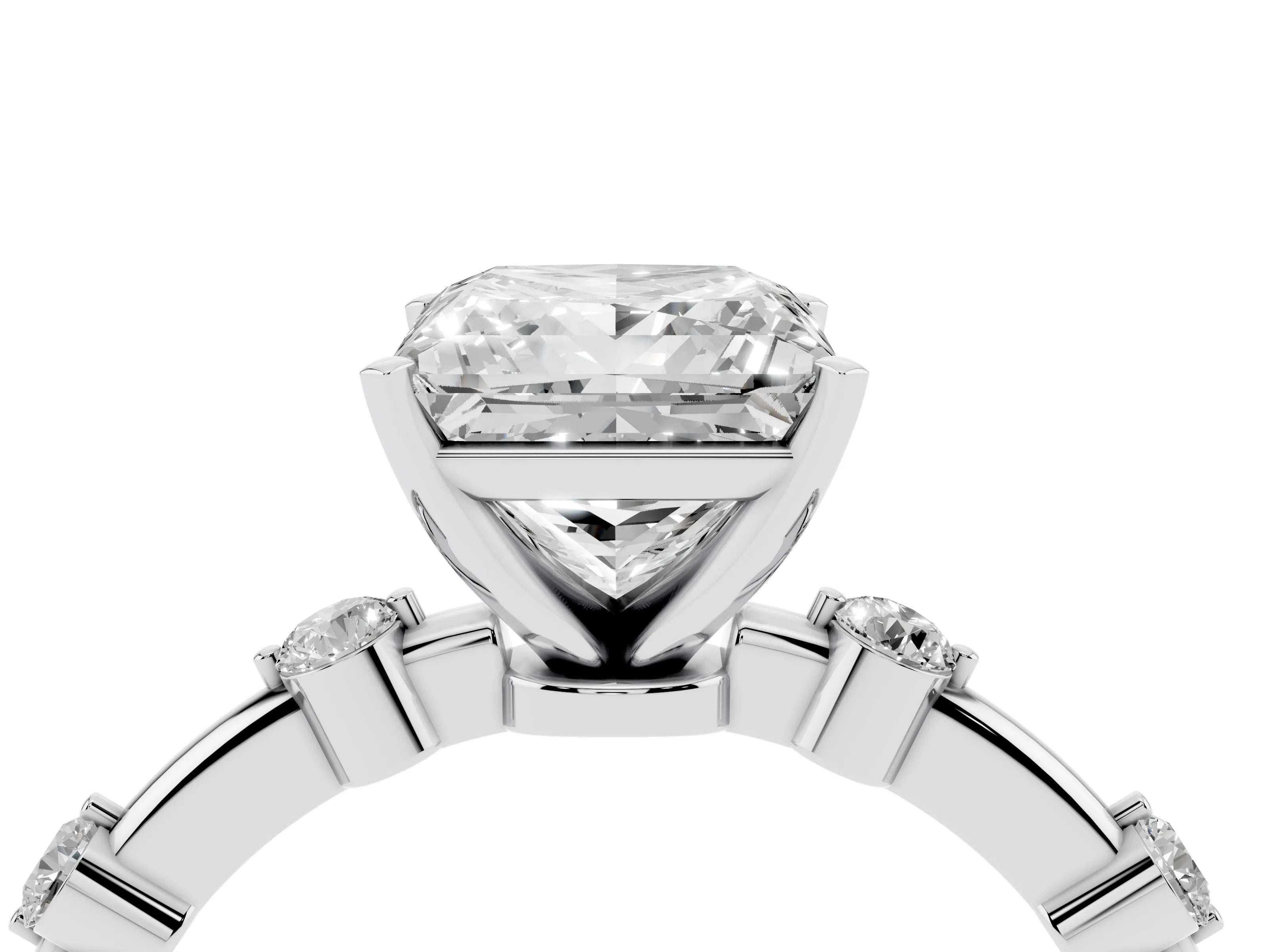 Princess Cut Diamond Solitaire Ring Set in Silver with Bezel Set Side Stones and Prong Setting
