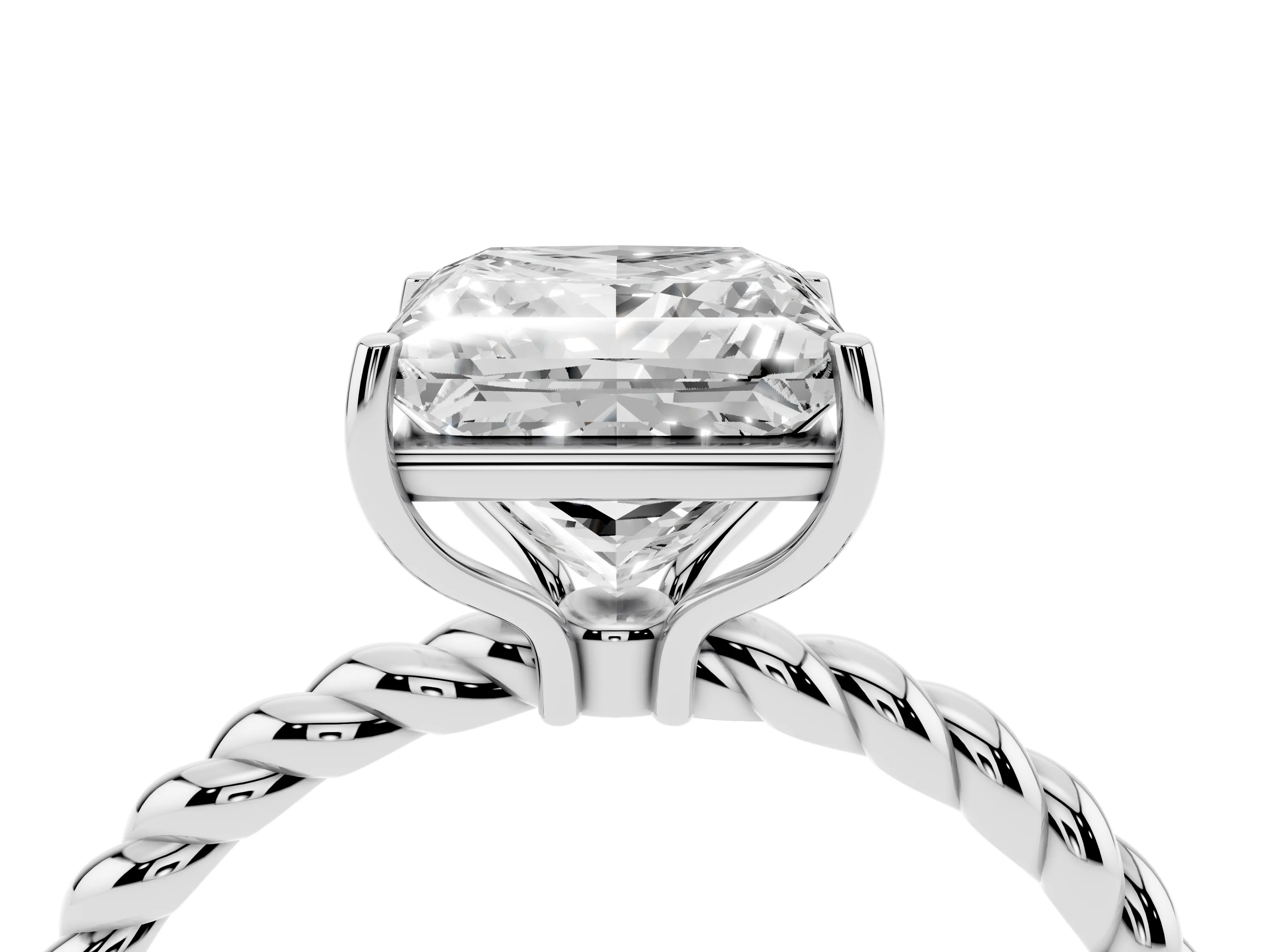 Princess Cut Diamond Solitaire Ring Set in White gold with Twist Band and Prong Setting