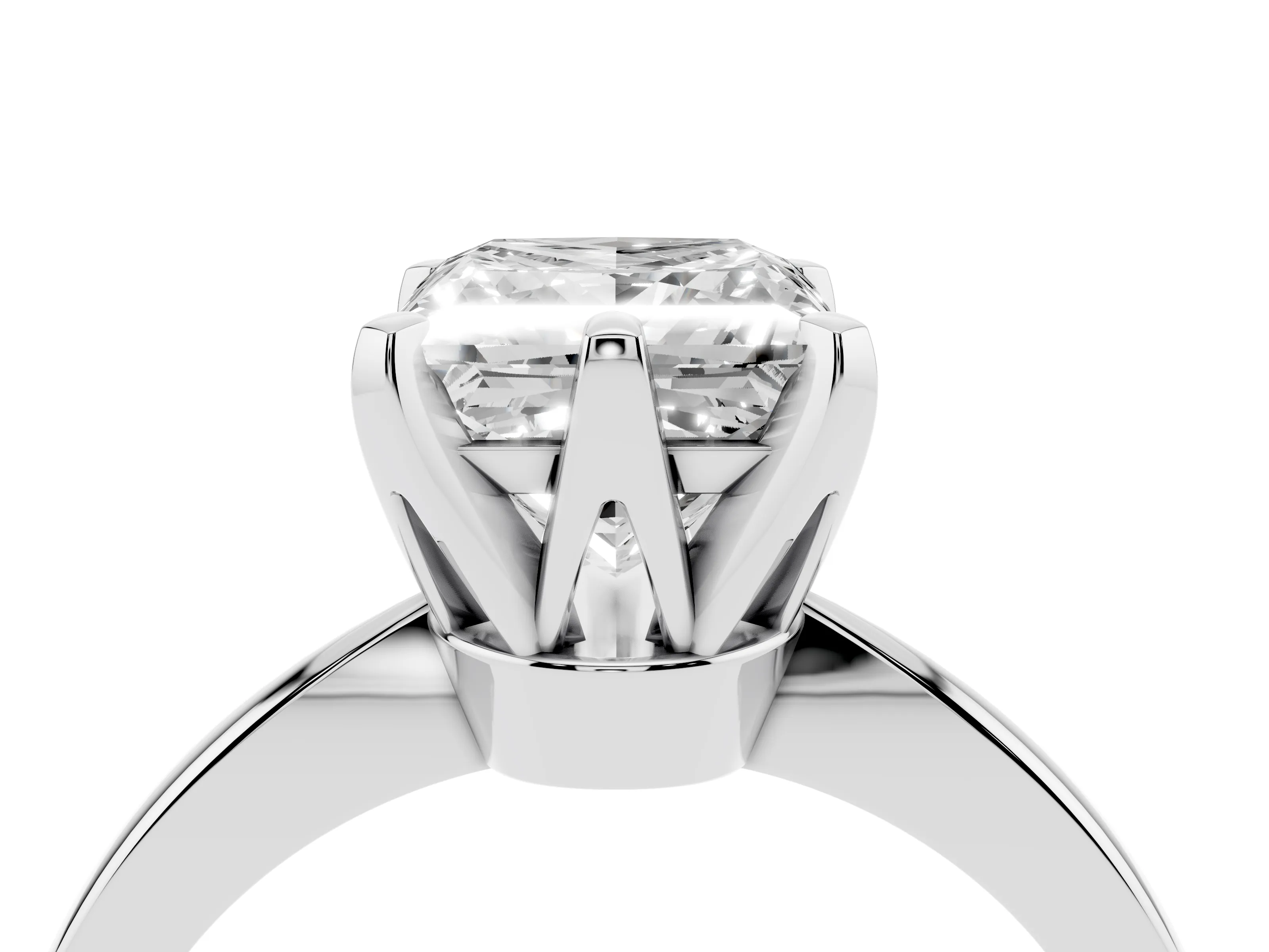 Princess Cut Diamond Solitaire Engagement Ring Set in White gold with Slim Tapered Solitaire Band