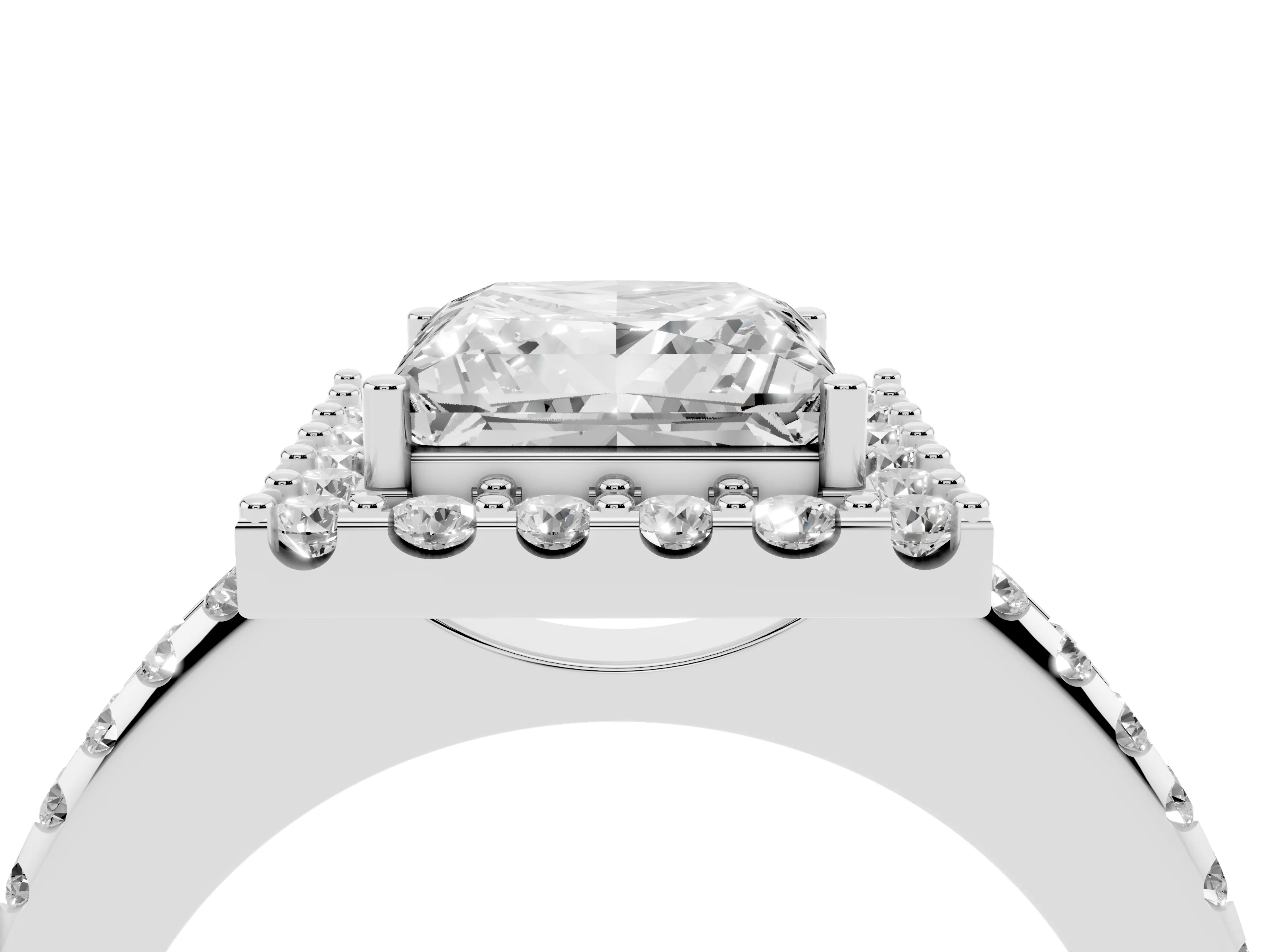 Princess Cut Diamond Pavé Halo Ring Set in Silver with Prong Setting