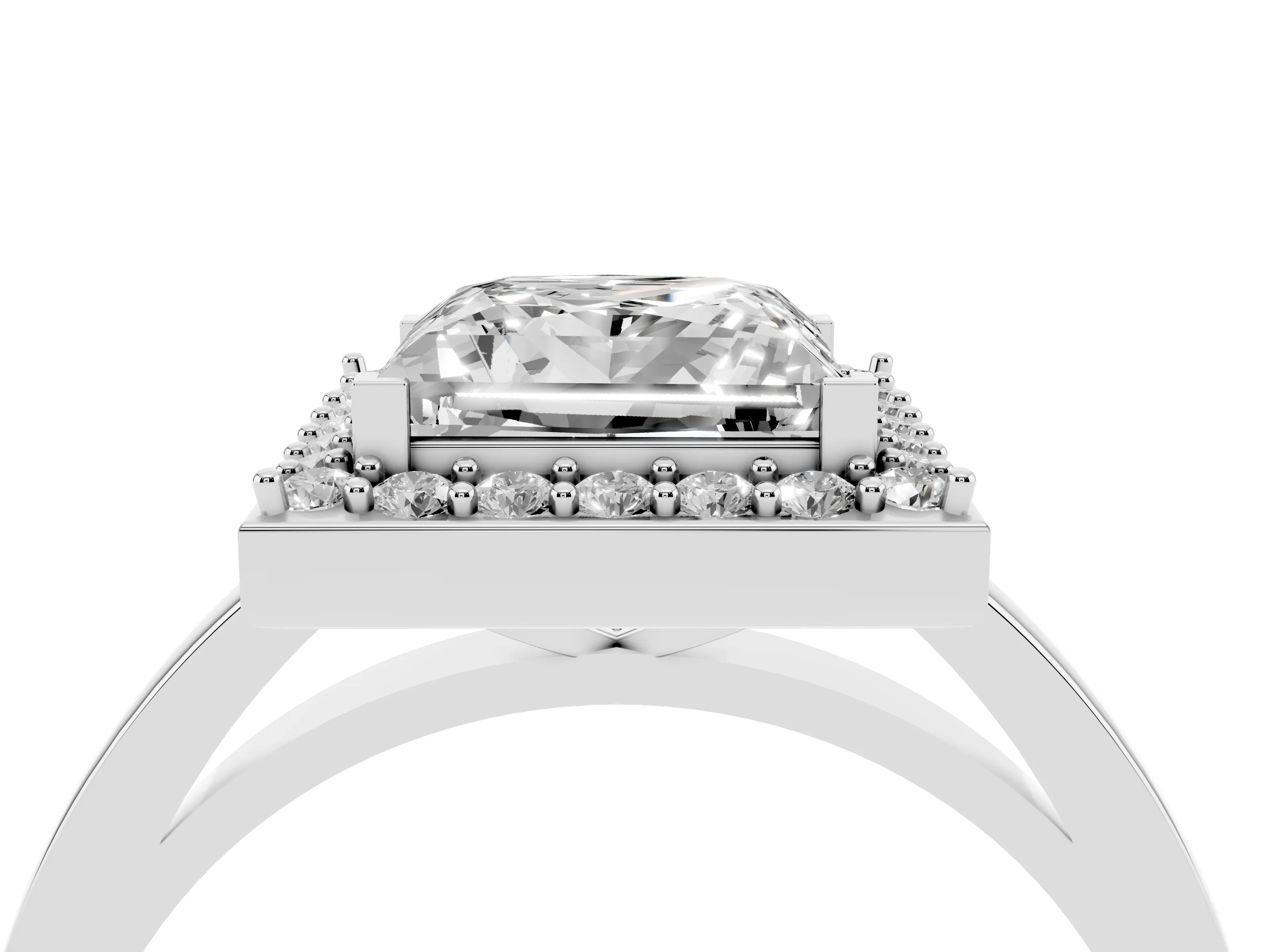 Princess Cut Diamond Halo Ring Set in White gold with Solitaire Band and Prong Setting