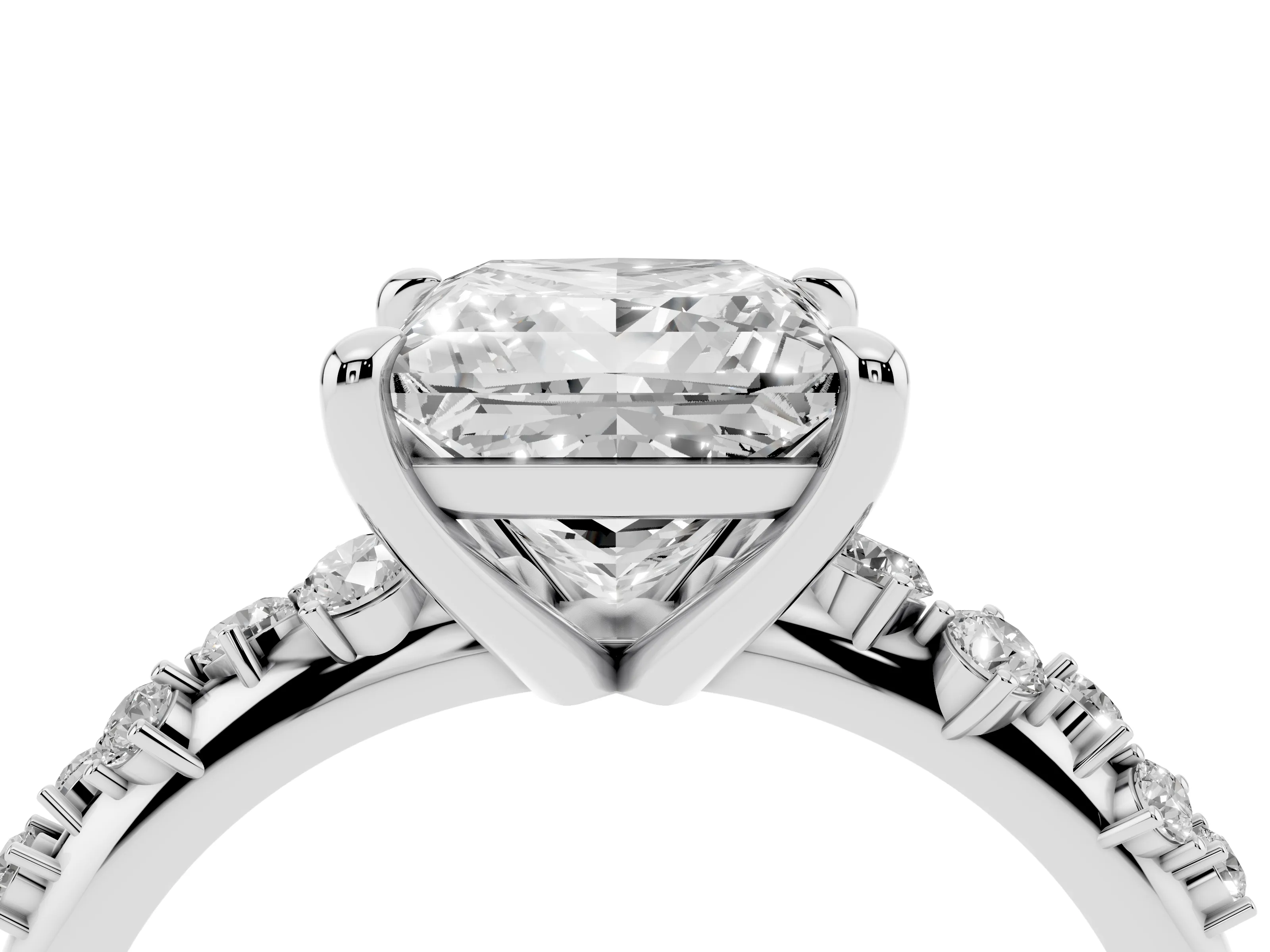 Princess Cut Diamond Solitaire Vine Band Ring Set in Silver with Round Accents and Prong Setting