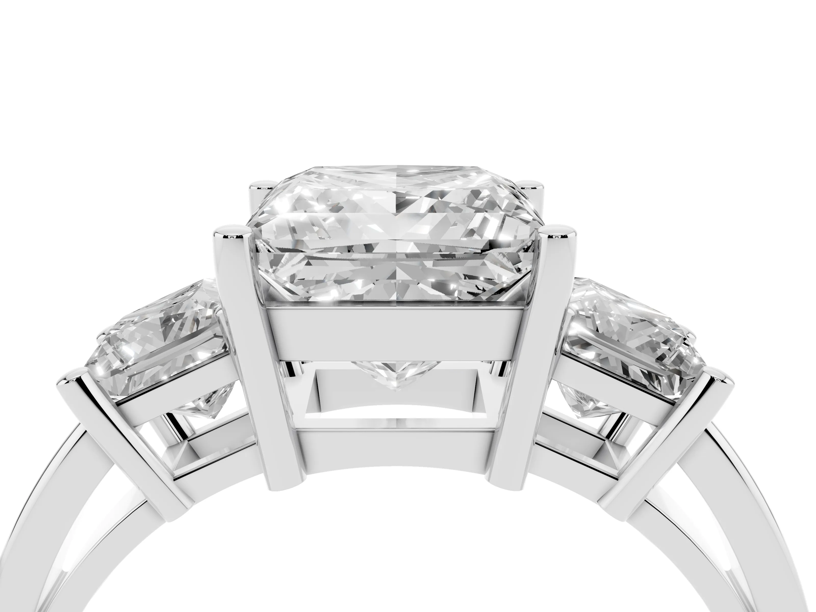 Three-Stone Princess Cut Diamond Solitaire Ring Set in Platinum with Prong Setting
