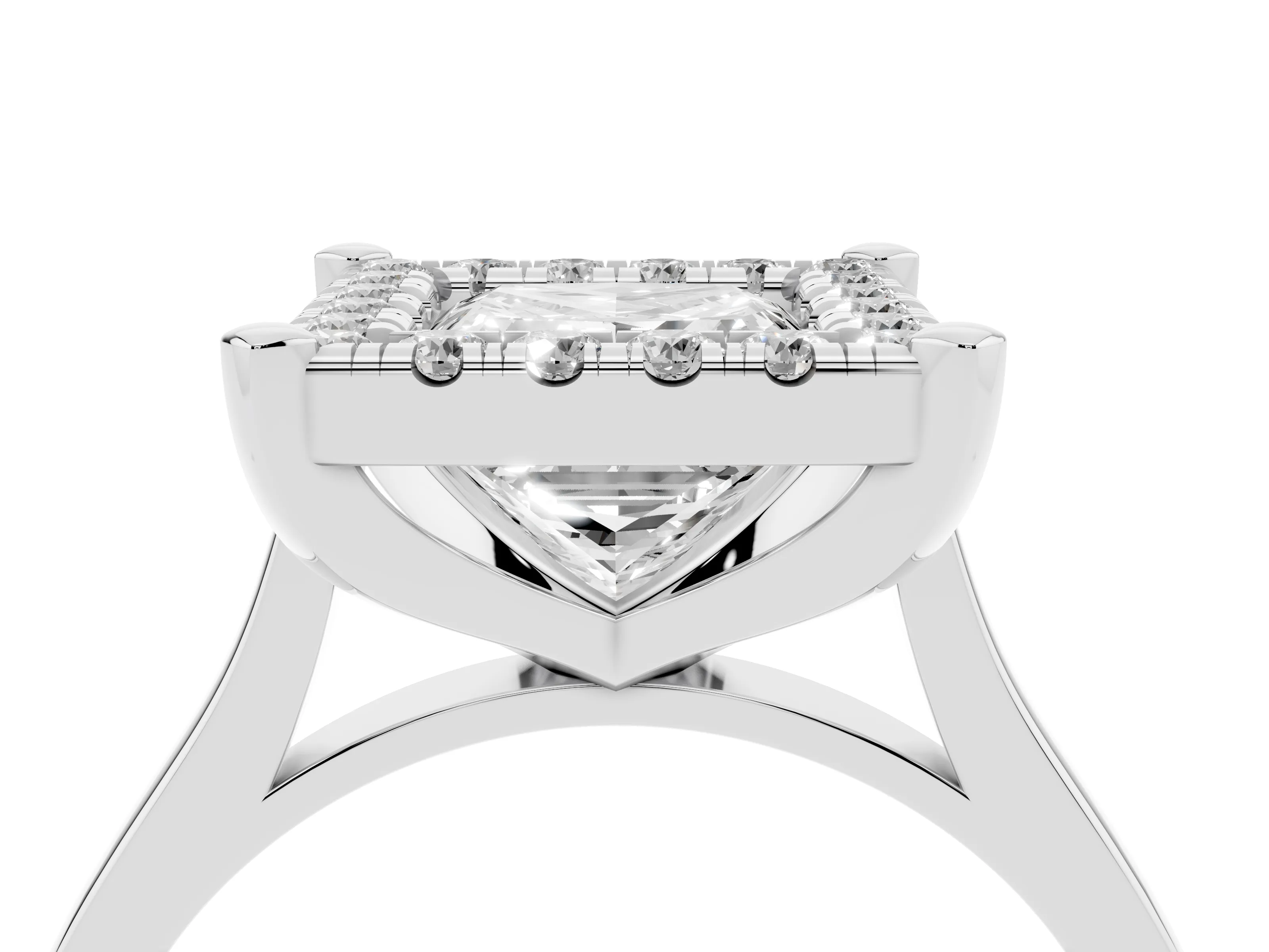 Princess Cut Diamond Cluster Halo Solitaire Ring Set in Platinum with Prong Setting