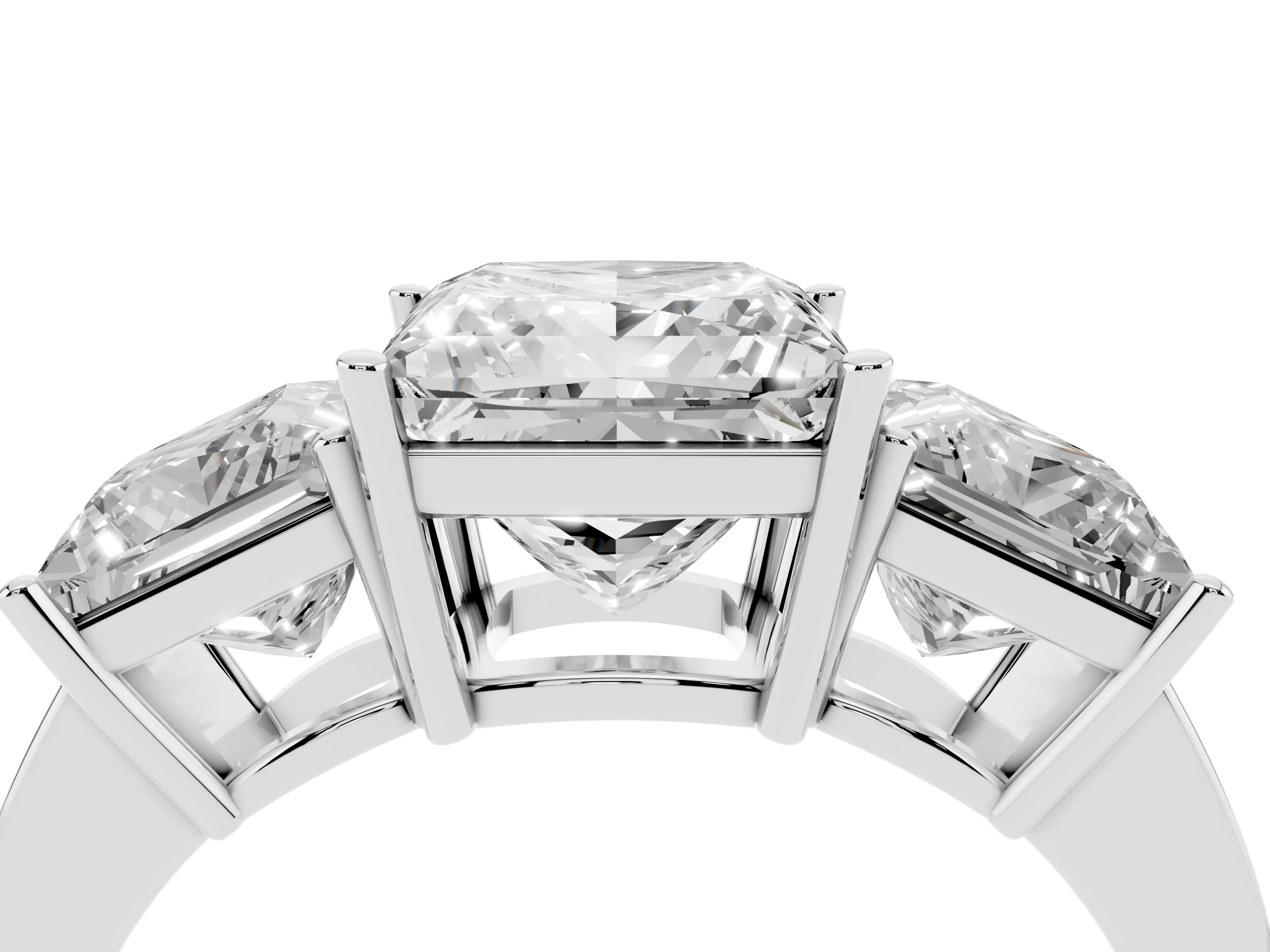 Princess Cut Diamond Three-Stone Engagement Ring Set in Platinum with Flat Band